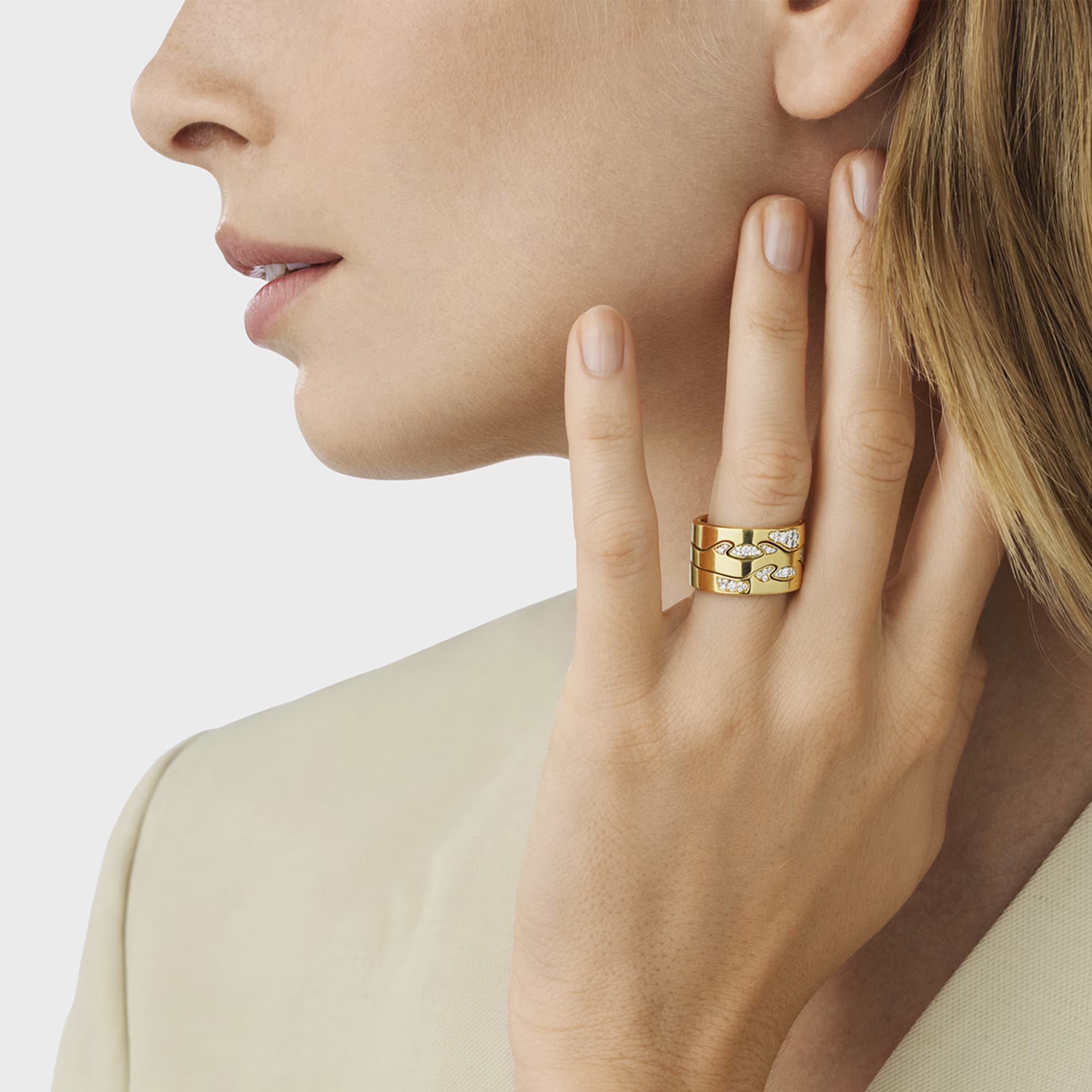Ring, Fusion endestykke med diamanter gult gull