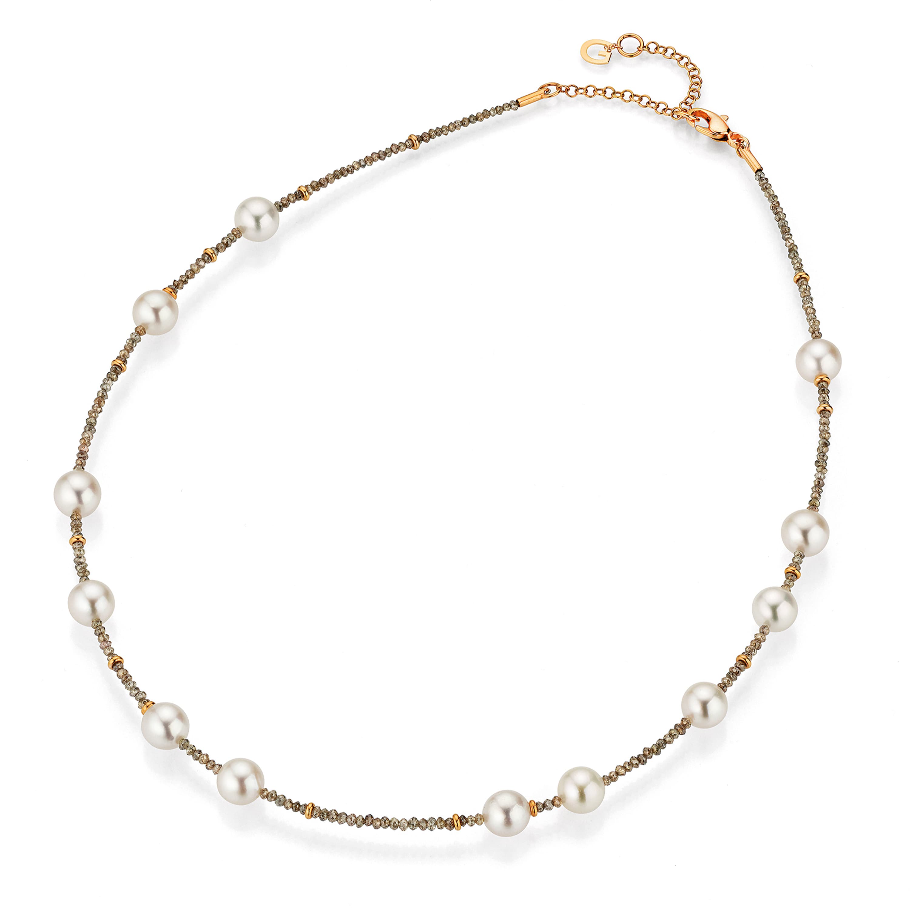 Kjede, Akoyaperler 7,5-8 mm og diamanter