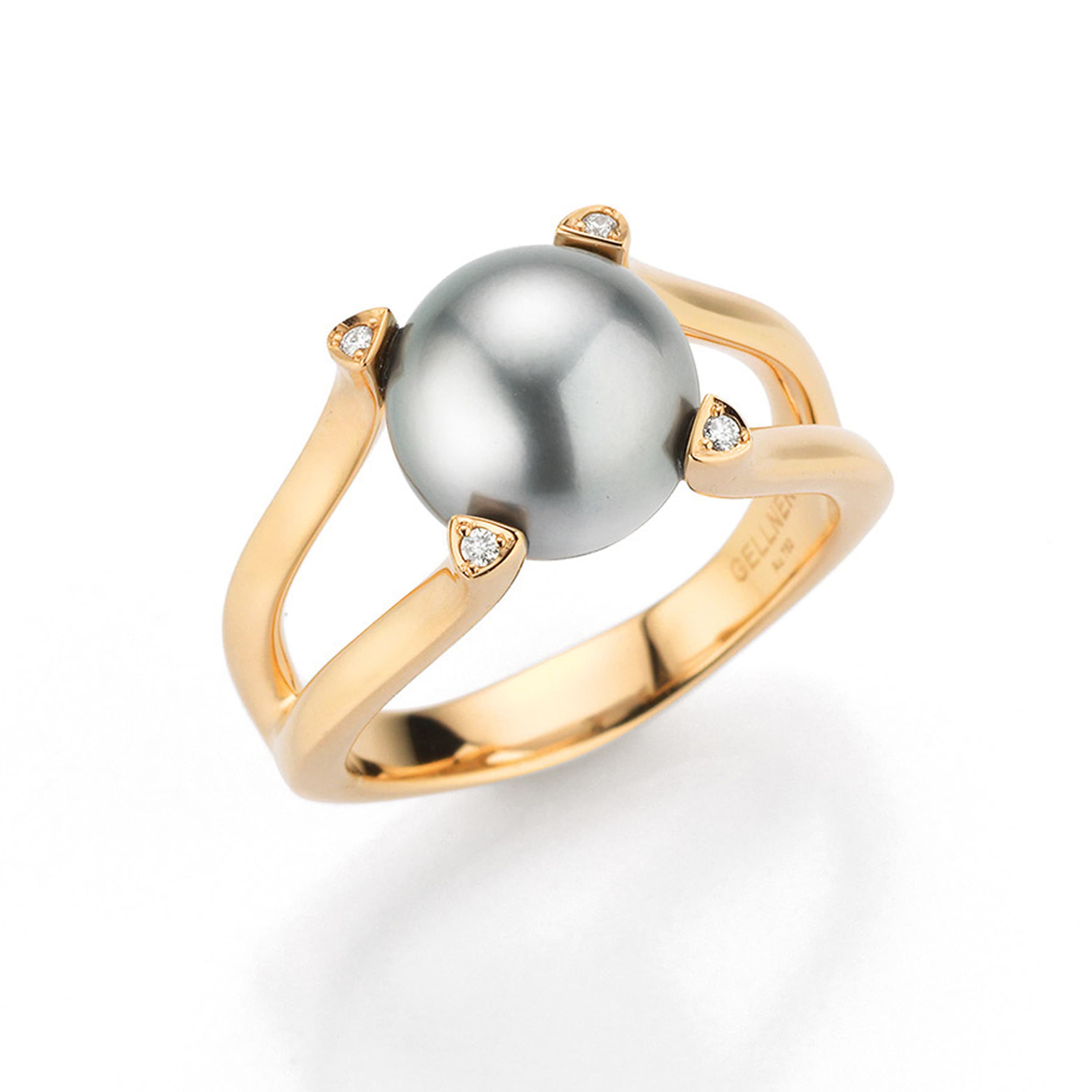 Ring, Tahitiperle 10-11 mm med diamanter