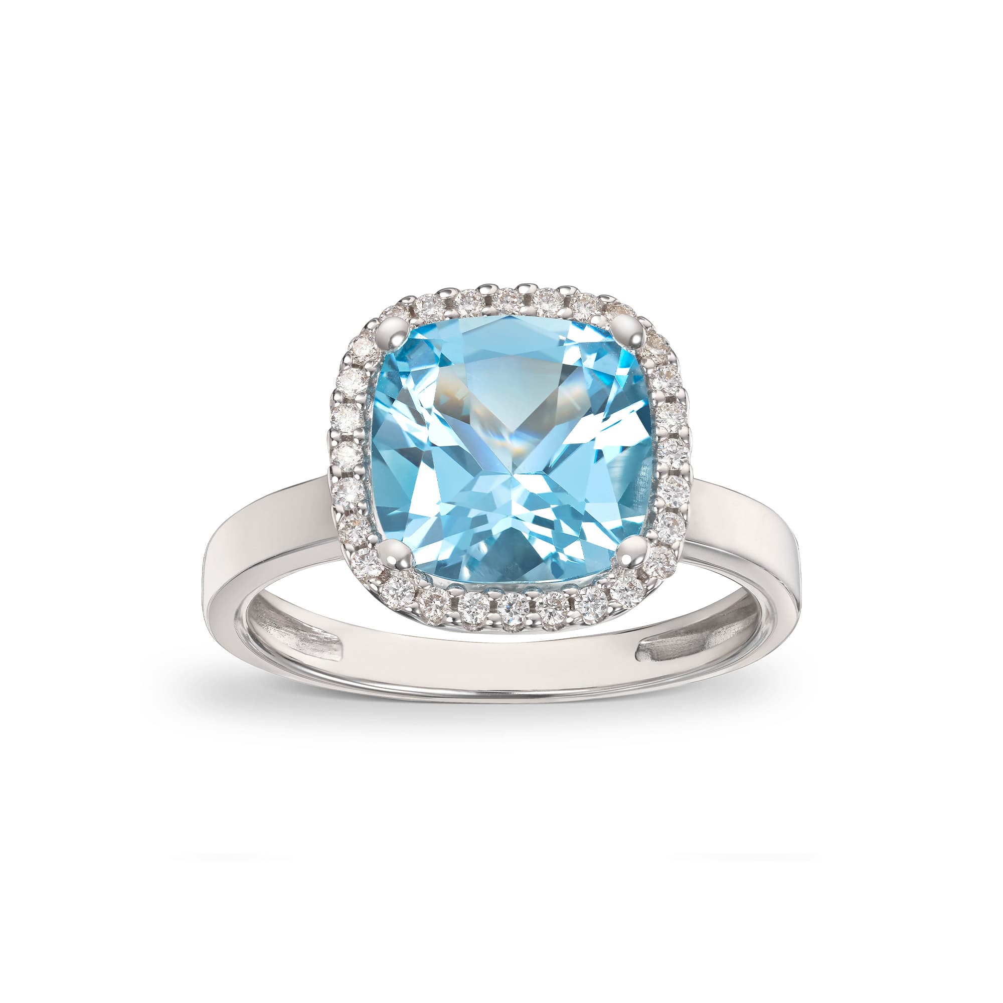 Ring, Sky Blue Topas og diamanter 0,14 ct