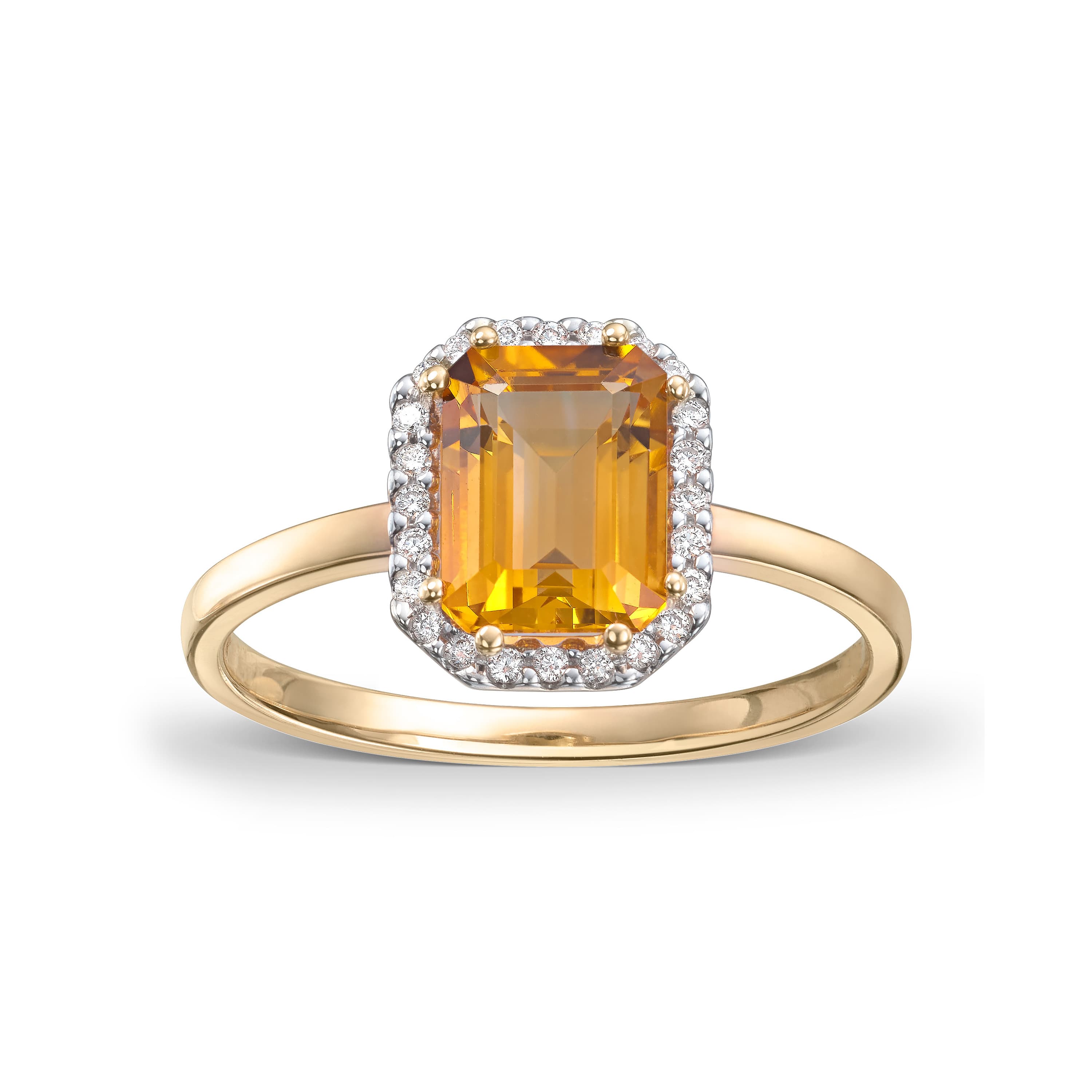 Ring, Citrin og diamanter 0,10 ct