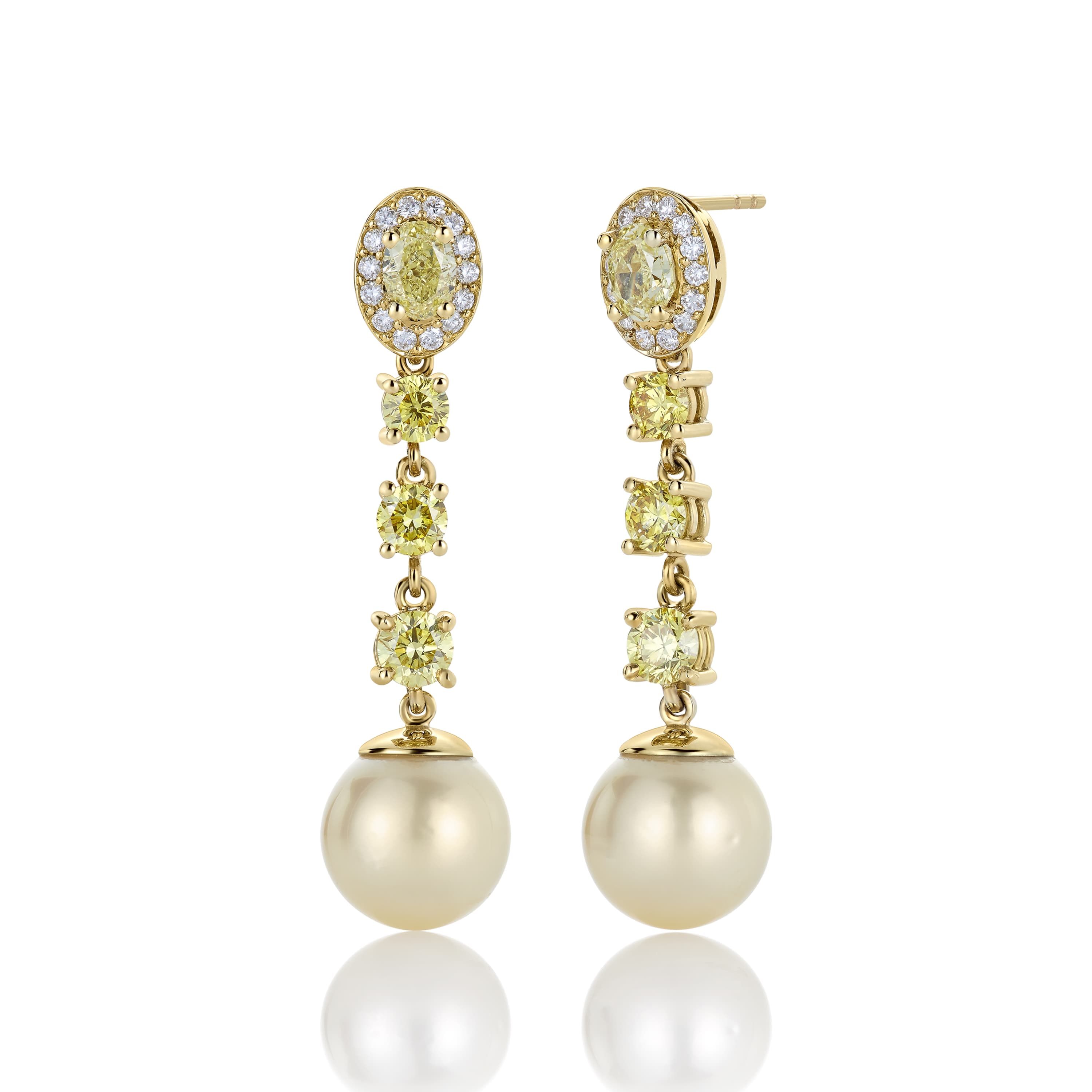 Øredobber, Sydhavsperler og Natural Fancy Yellow diamanter