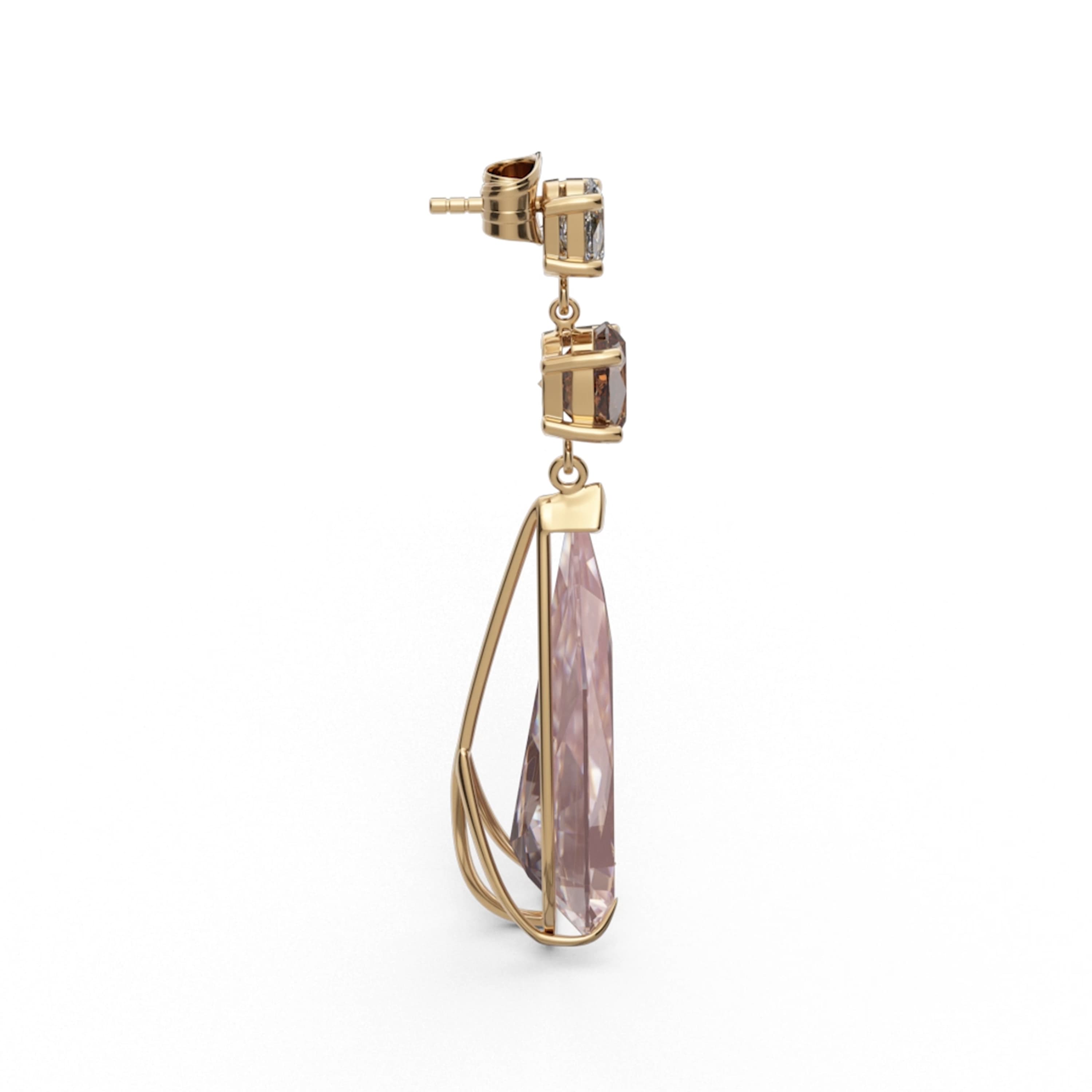 Øredobber, Morganitt, Natural Fancy Brown diamanter og diamanter 0,50 ct