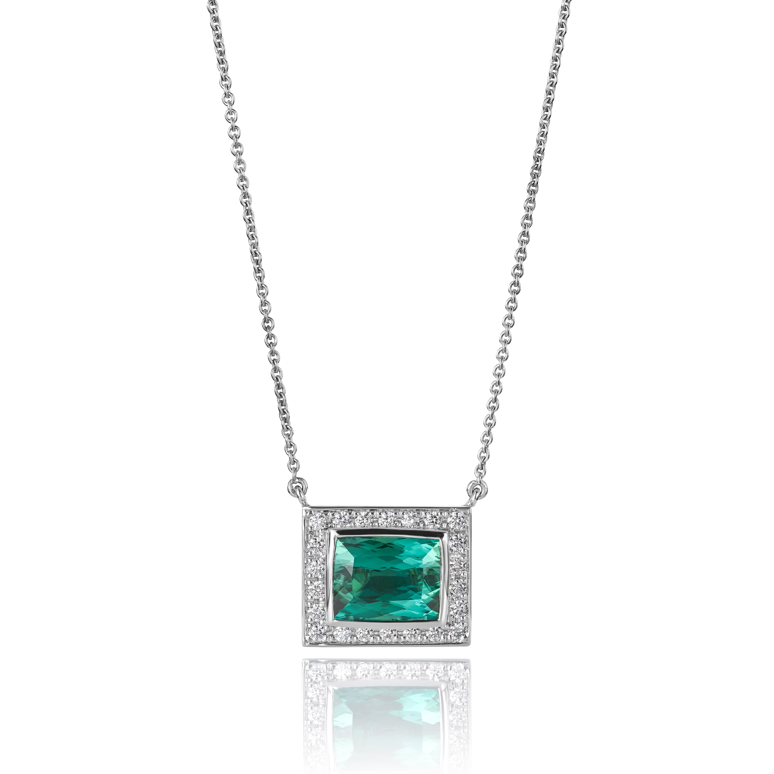 Kjede, Turmalin grønn og diamanter 0,33 ct