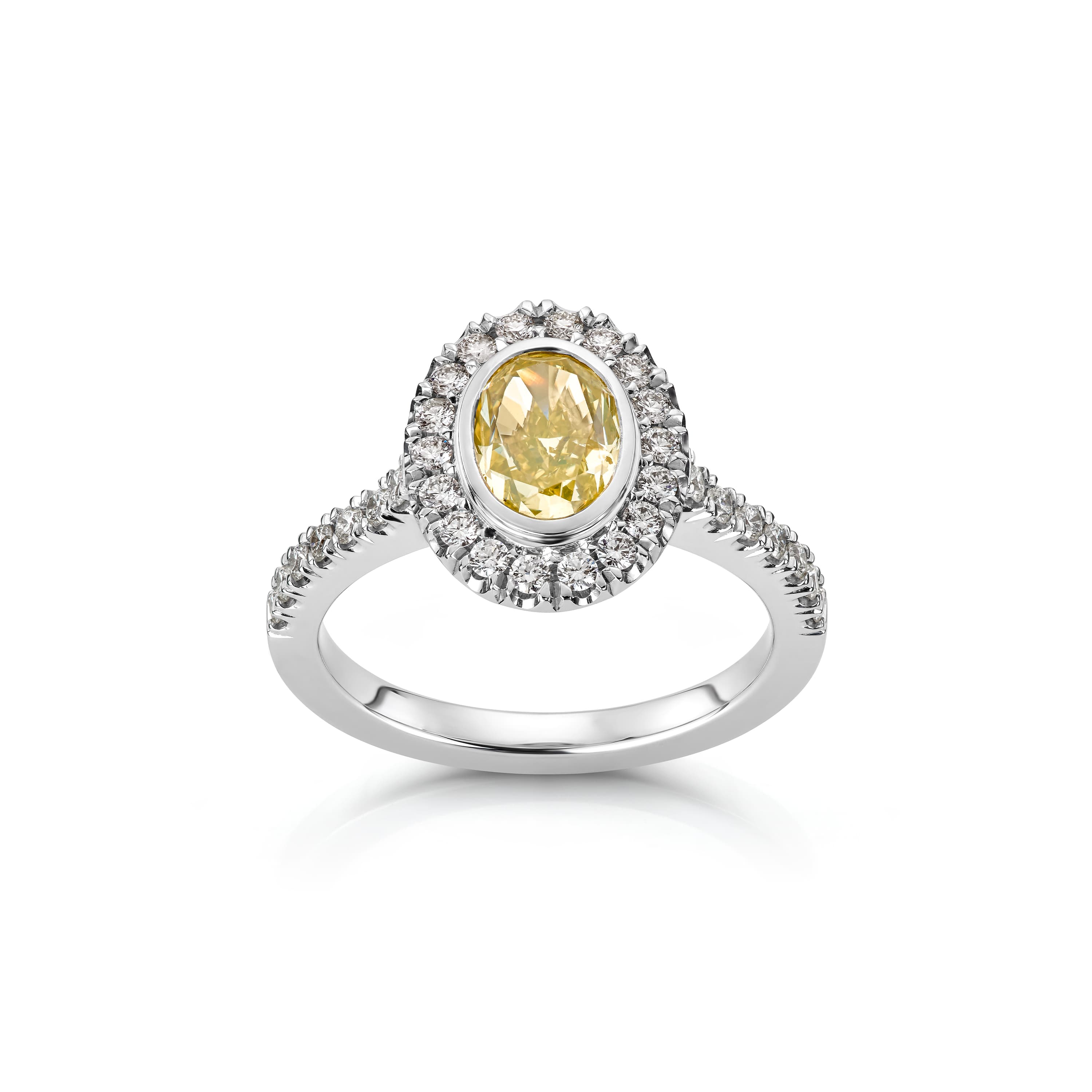 Ring, Natural Fancy Yellow diamant og diamanter 0,48 ct