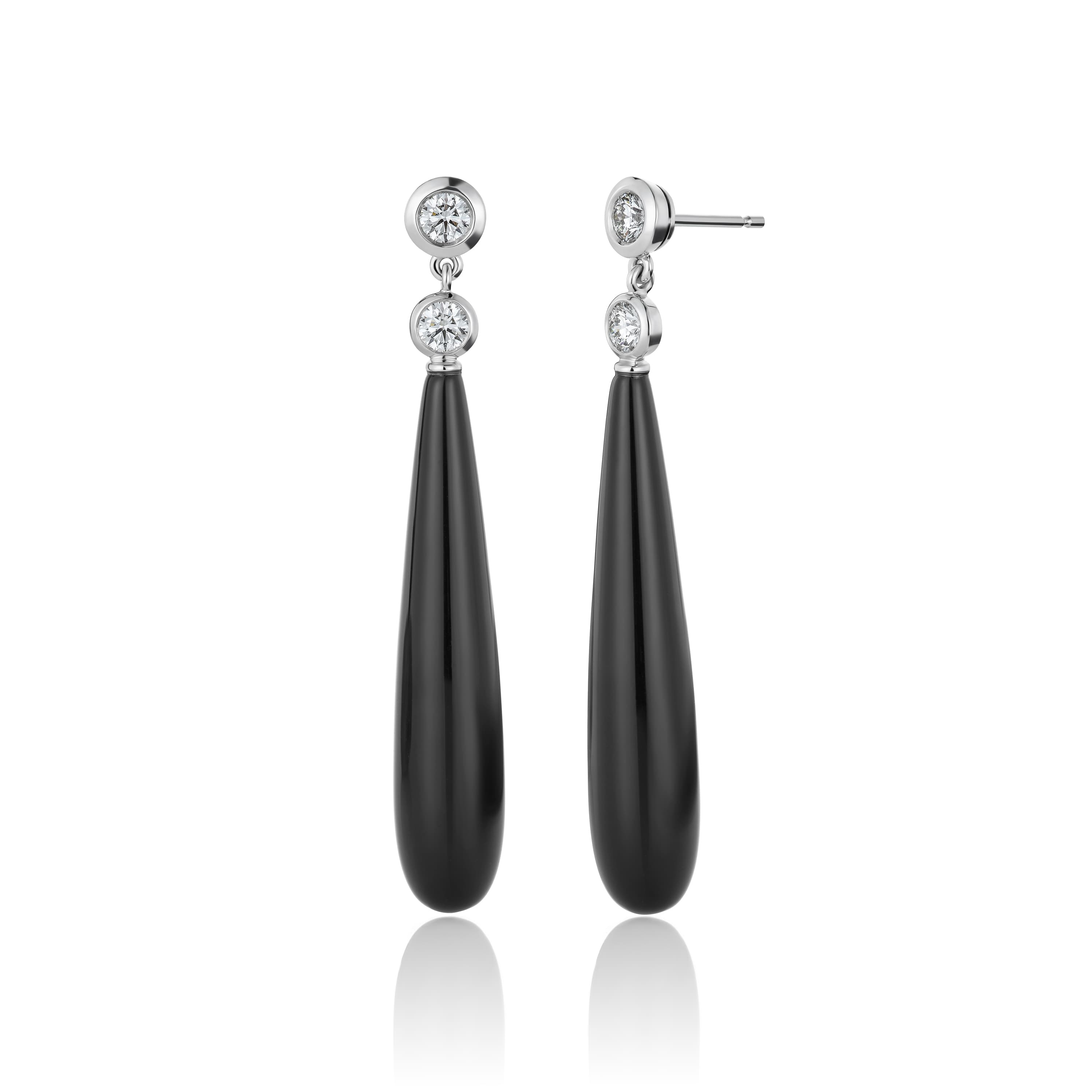 Øredobber, Onyx og diamanter 0,80 ct hvitt gull