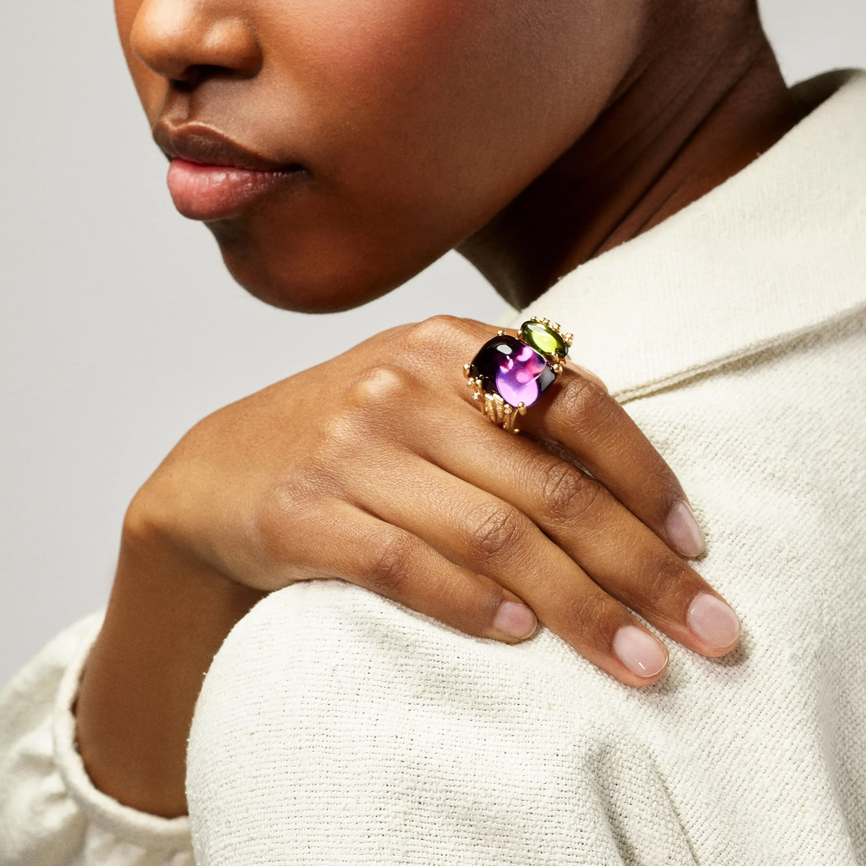 Ring, BoHo Double Ametyst og Turmalin