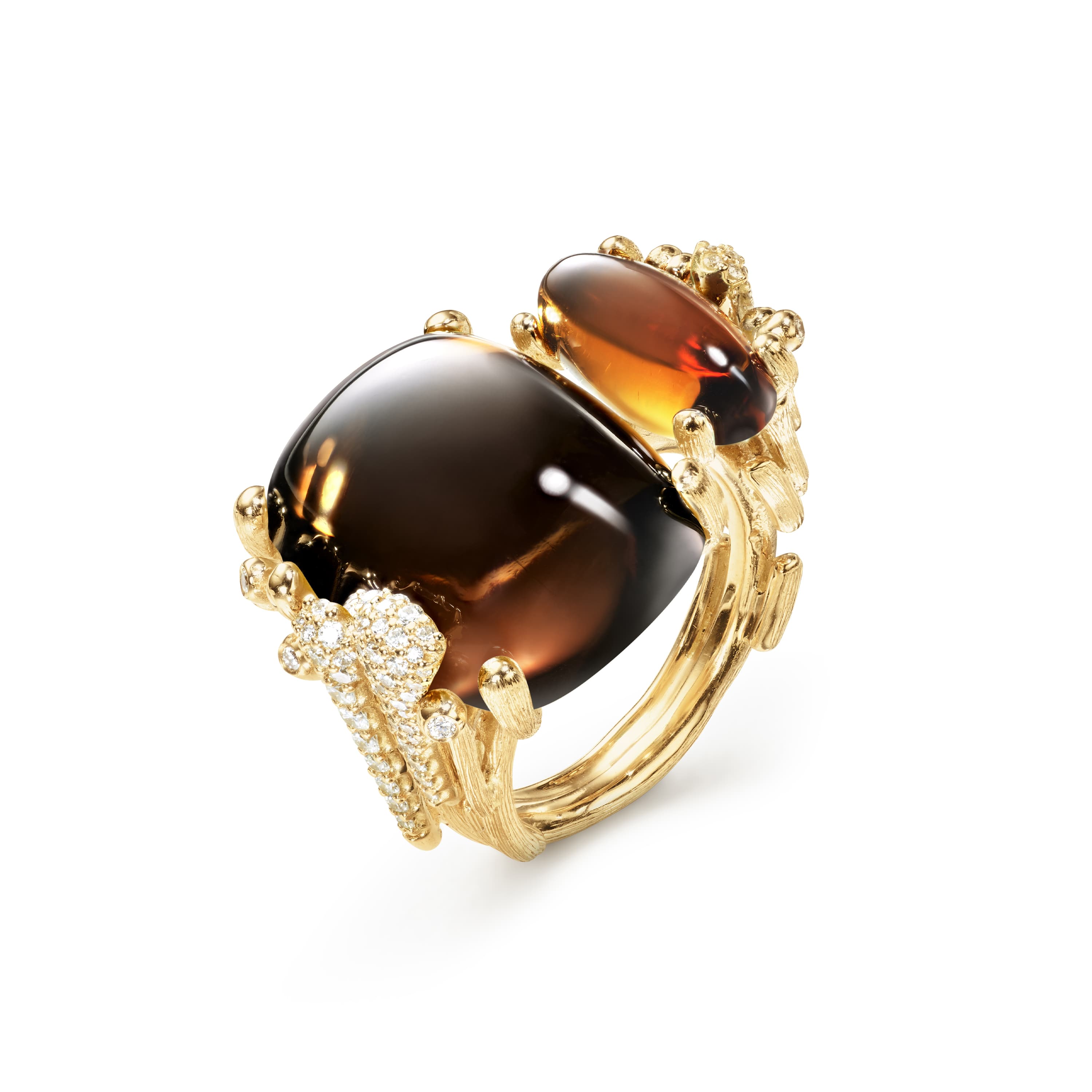 Ring, BoHo Double Røkkvarts og Turmalin pavé 0,43 ct
