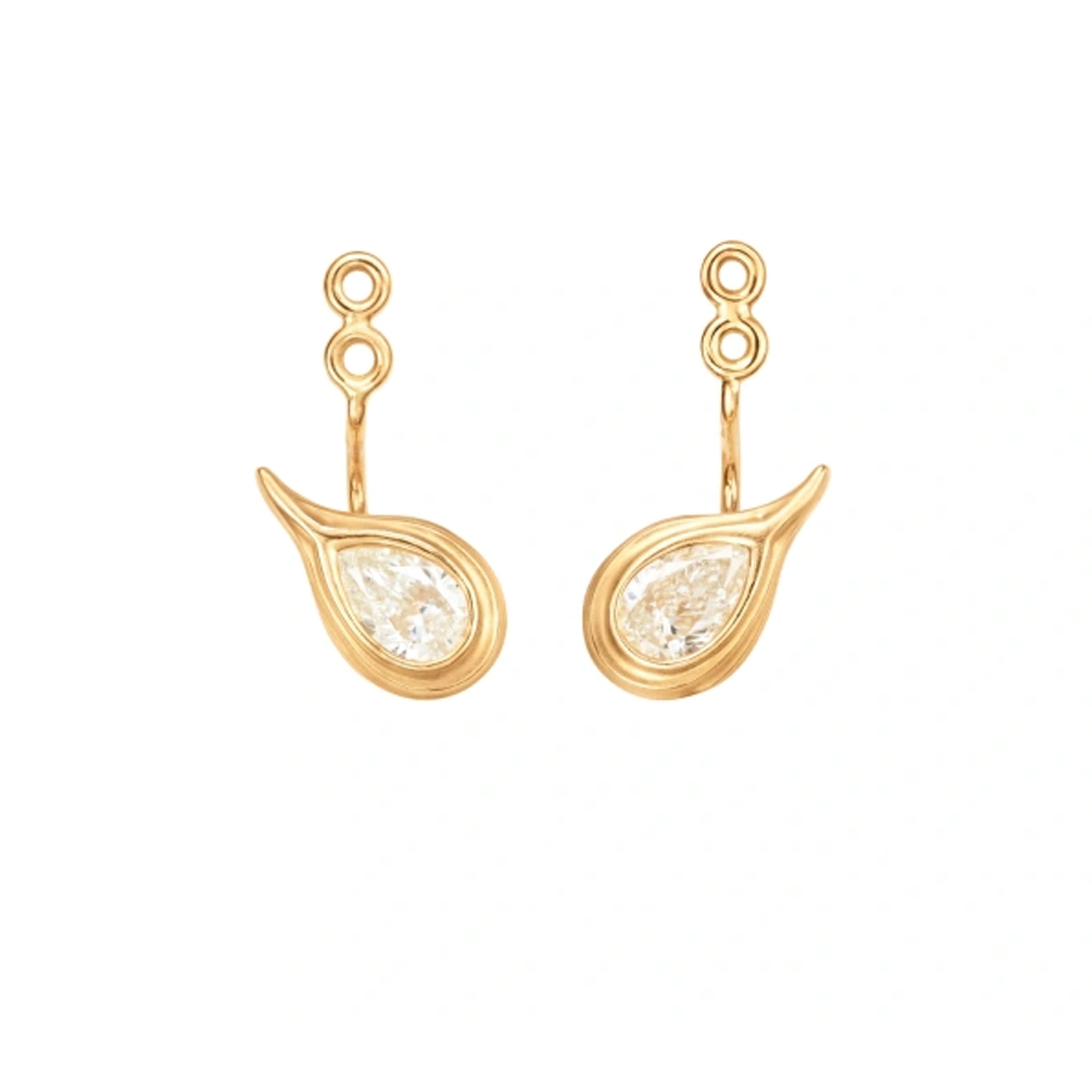 Ocean Drops Solitaire Ear pendants 18 karat yellow gold 2 pear shaped diam. á 0,