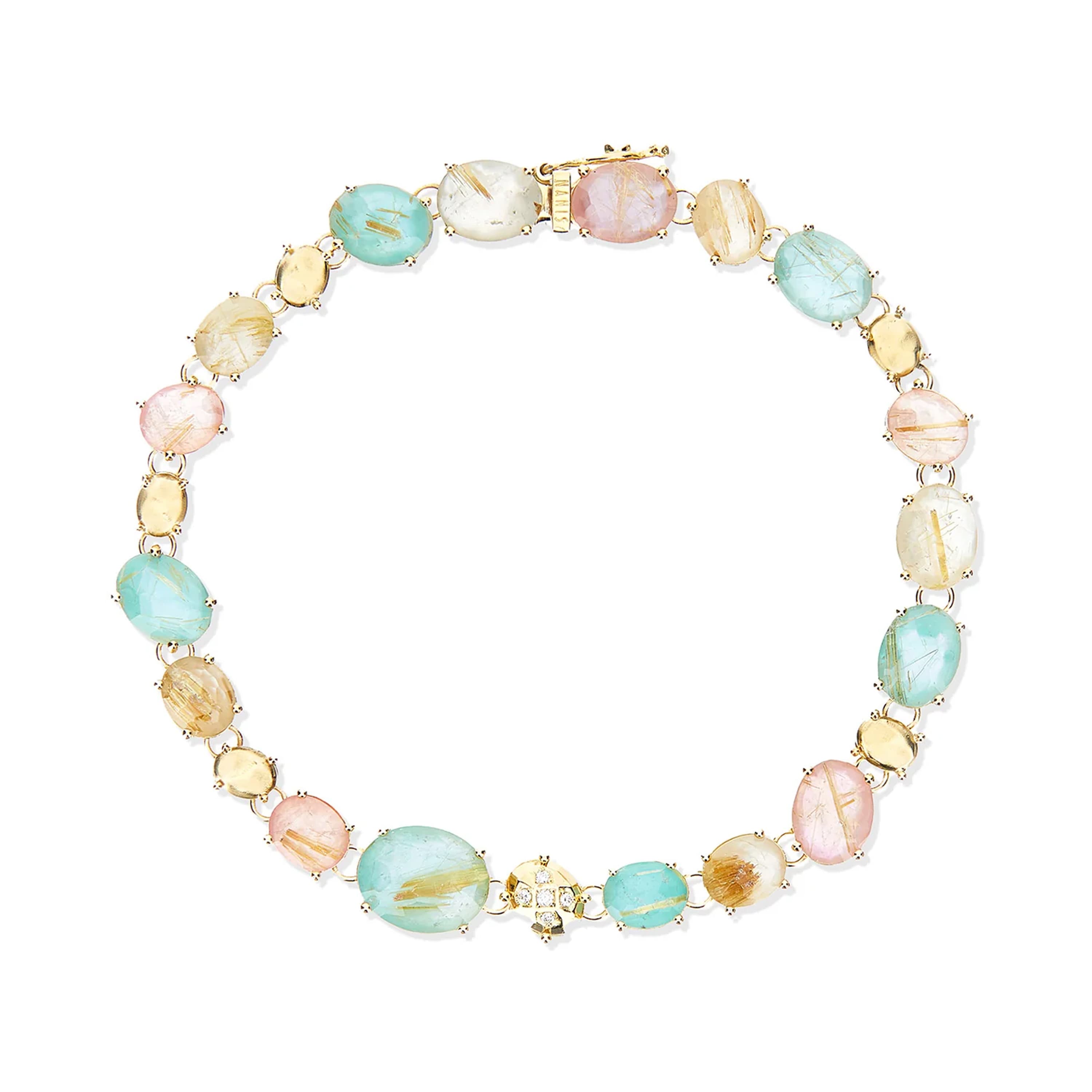 Armbånd, Ipanema - Rutilkvarts, Perlemor, Jade rosa og Amazonitt