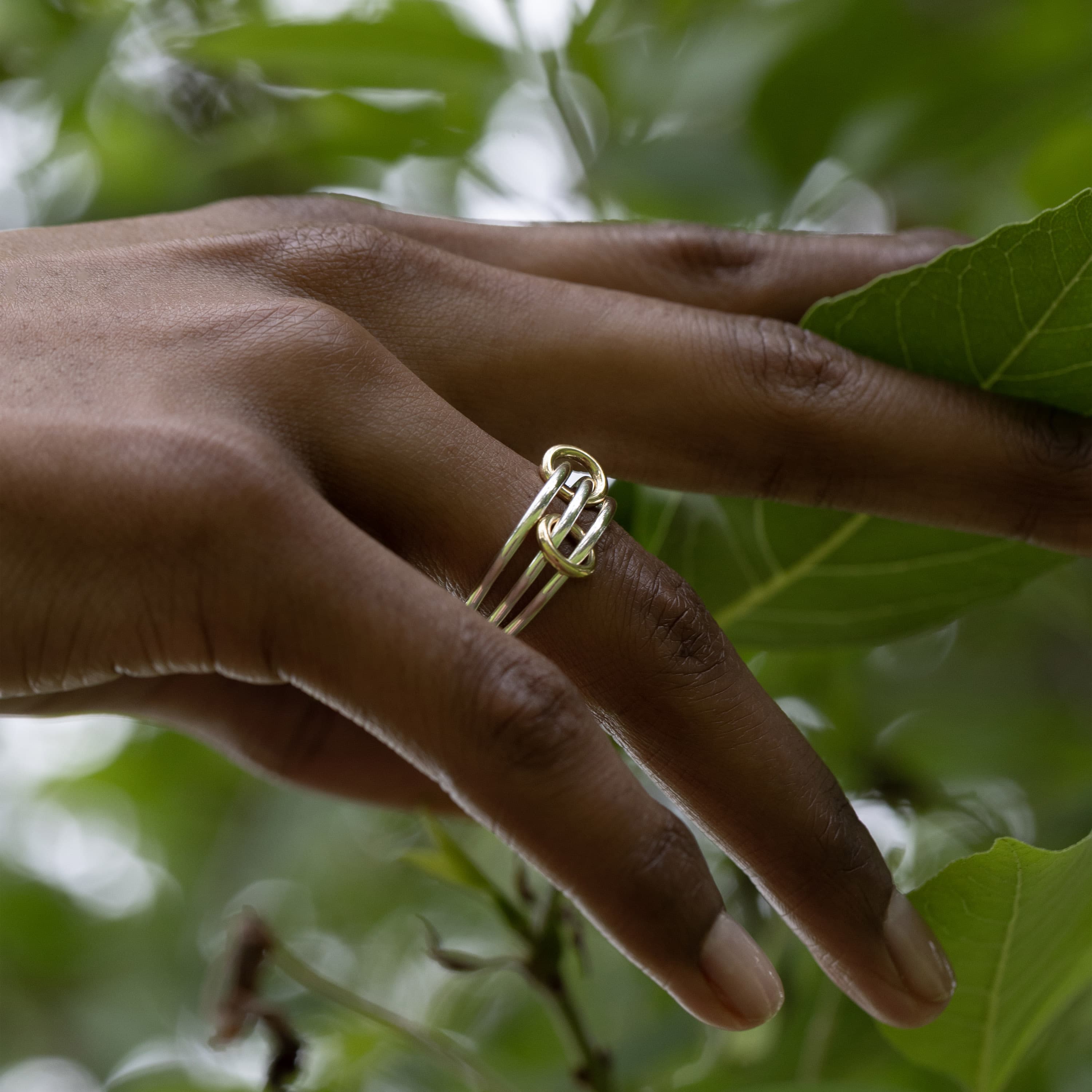Ring, Solarium sølv med koblinger i gull