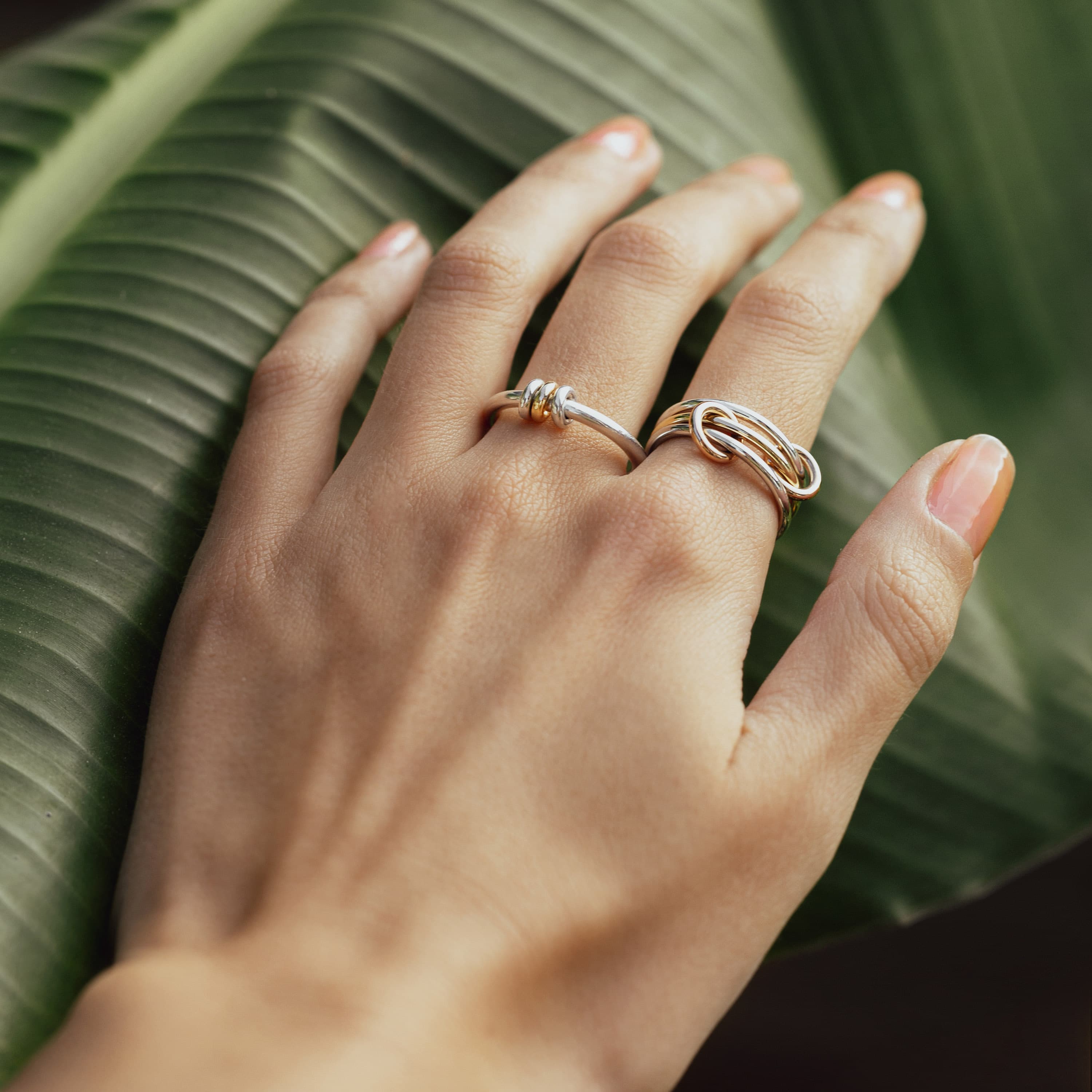 Ring, Solarium sølv med koblinger i gull