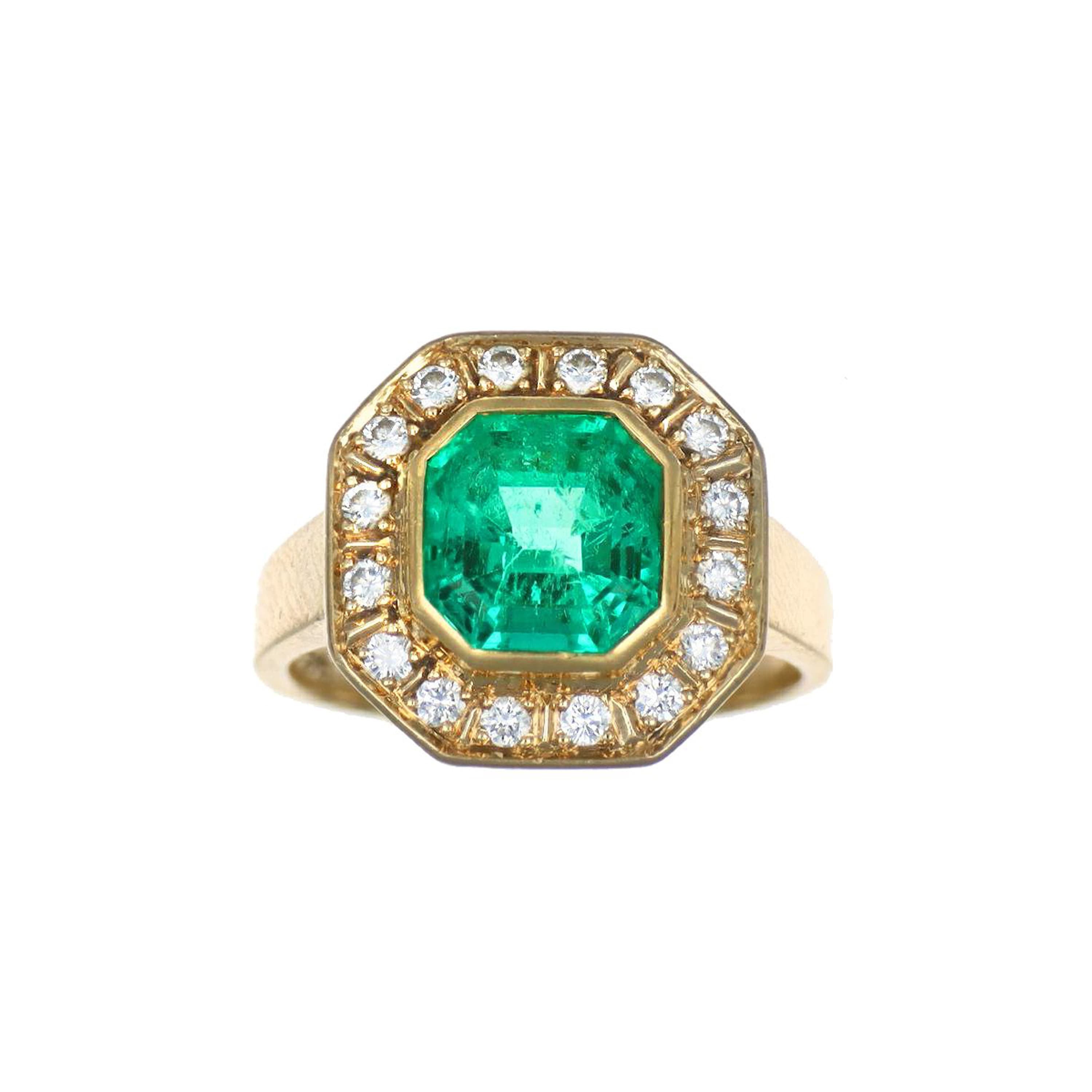 Pre-Loved, Ring Smaragd og diamanter 0,30 ct - Ringstørrelse 53
