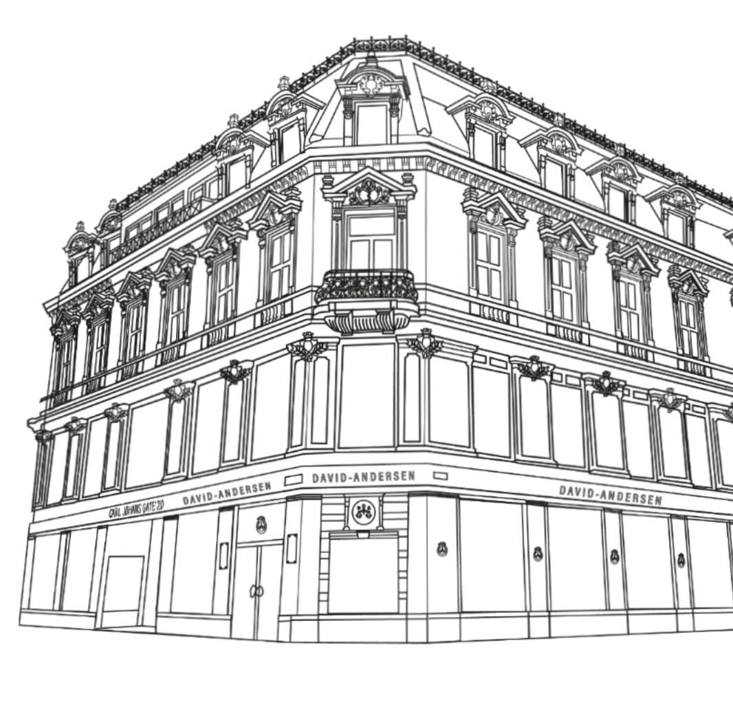 Fasaden til butikken på Karl Johans gate er tegnet.
