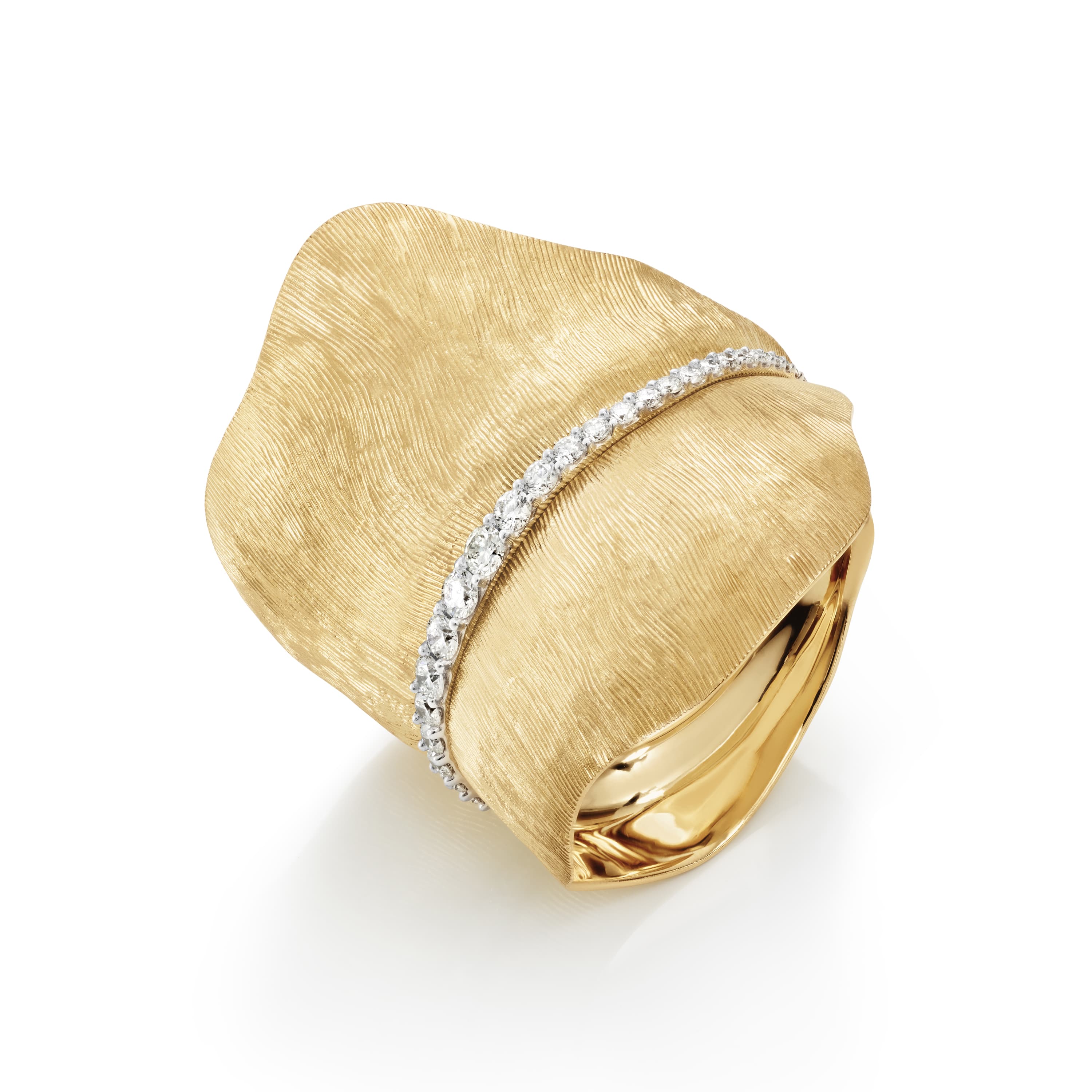 Ring, Leaves med diamanter stor gult gull