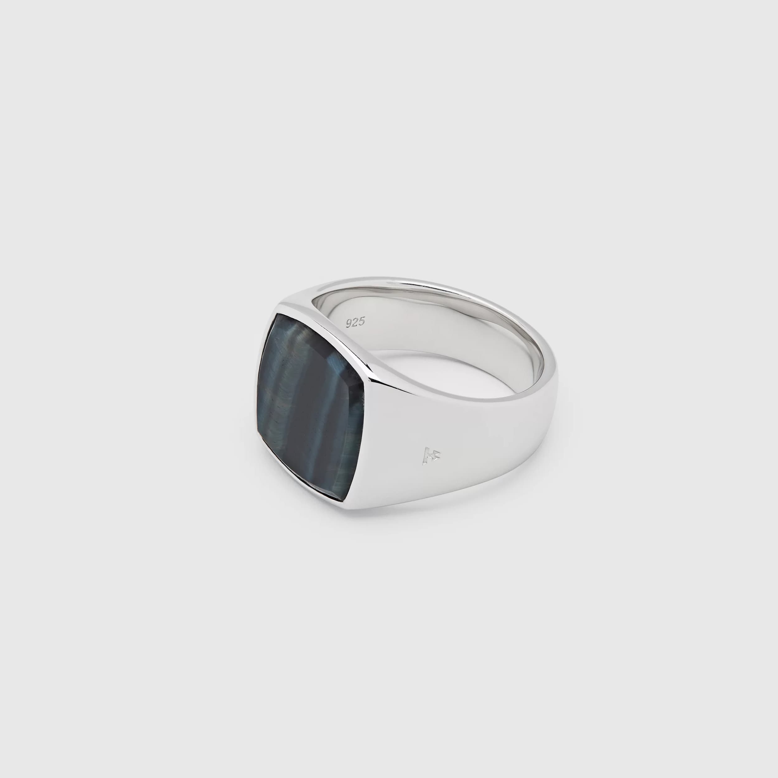 Ring, Cushion Blue Hawk Eye Medium sølv