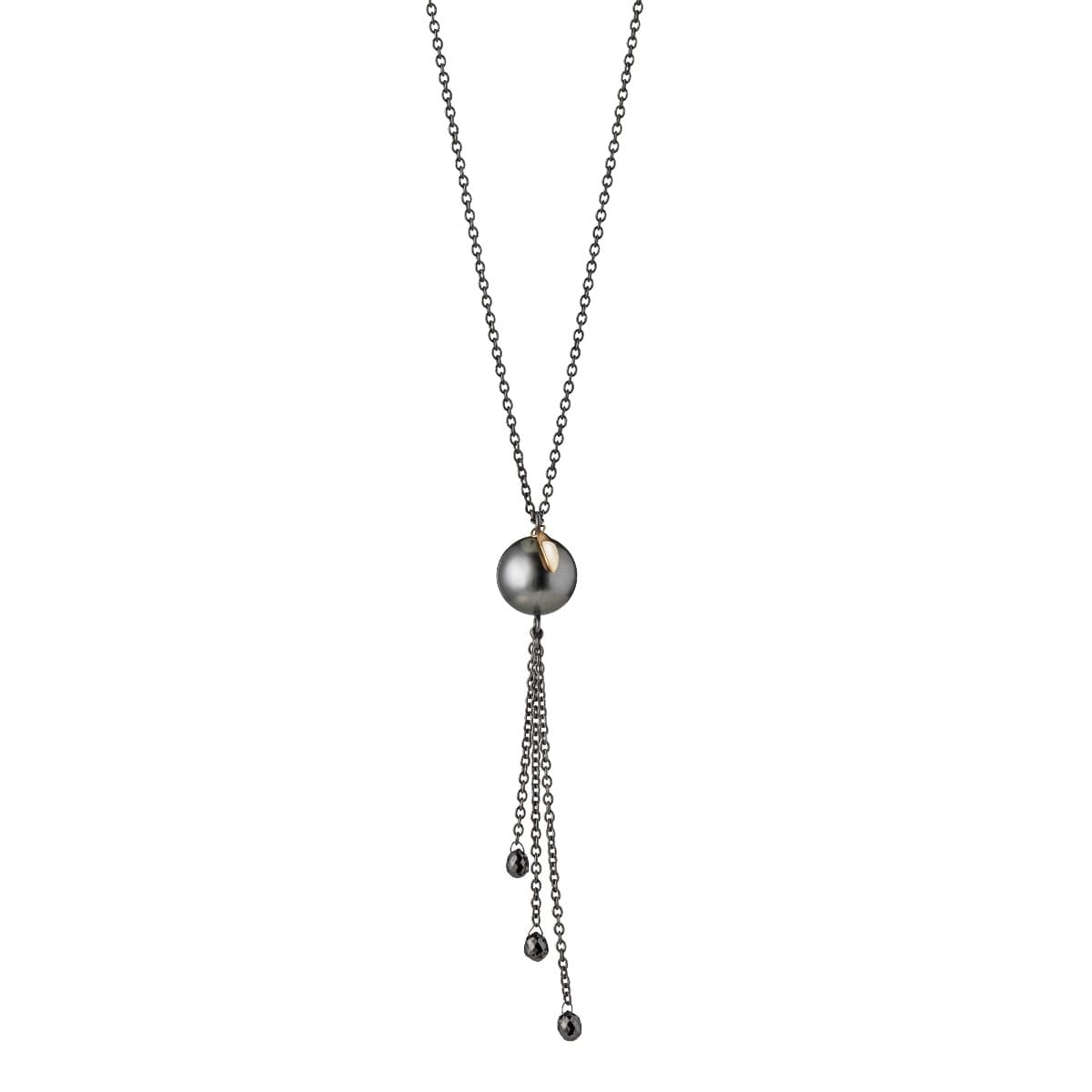 Kjede, Tahitiperle 9-10 mm og briolettslipte diamanter
