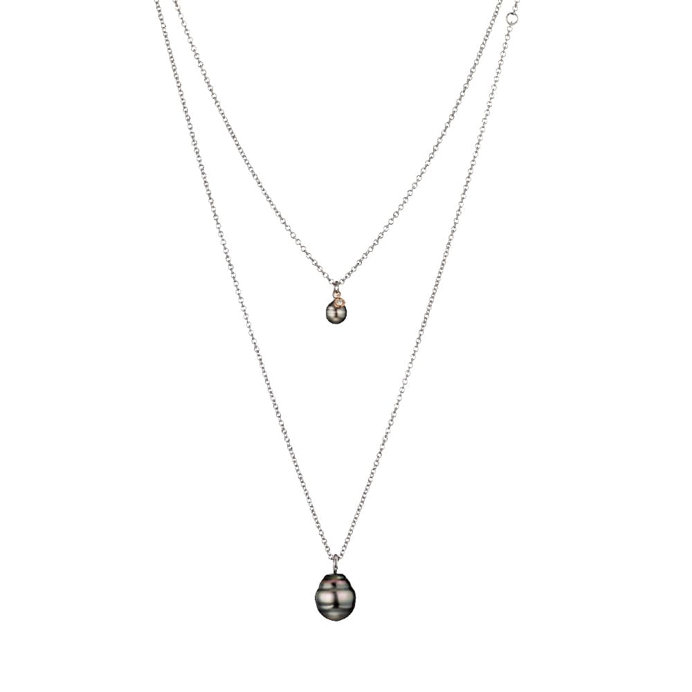 Kjede, Dobbel Tahitiperle og diamant 0,46 ct