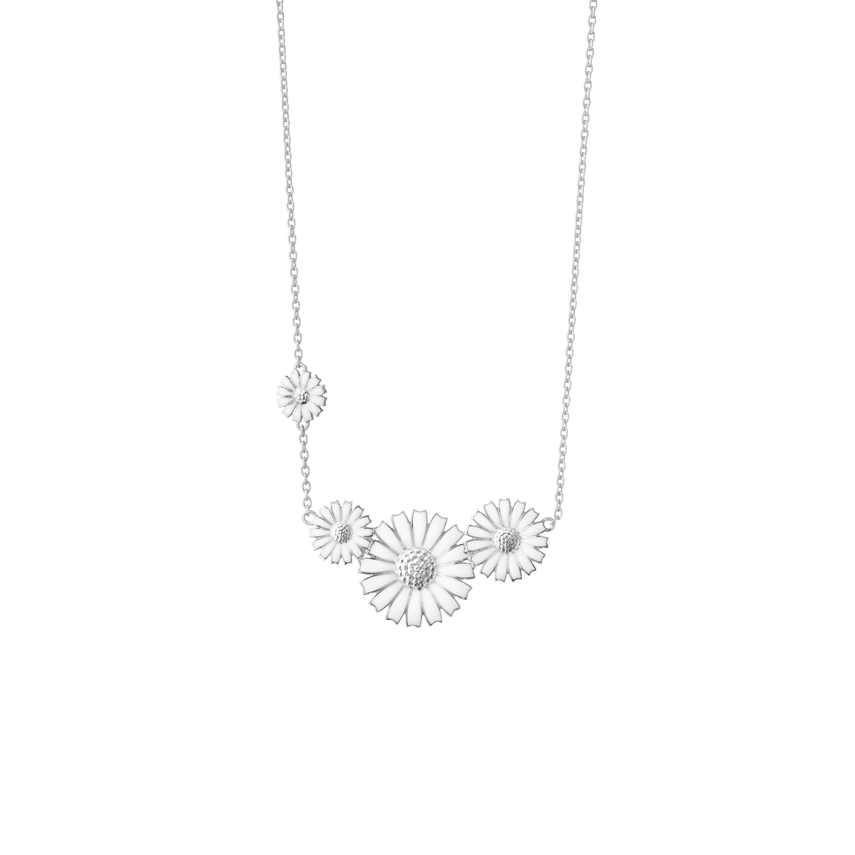 Kjede, Daisy hvit emalje - 4 blomster