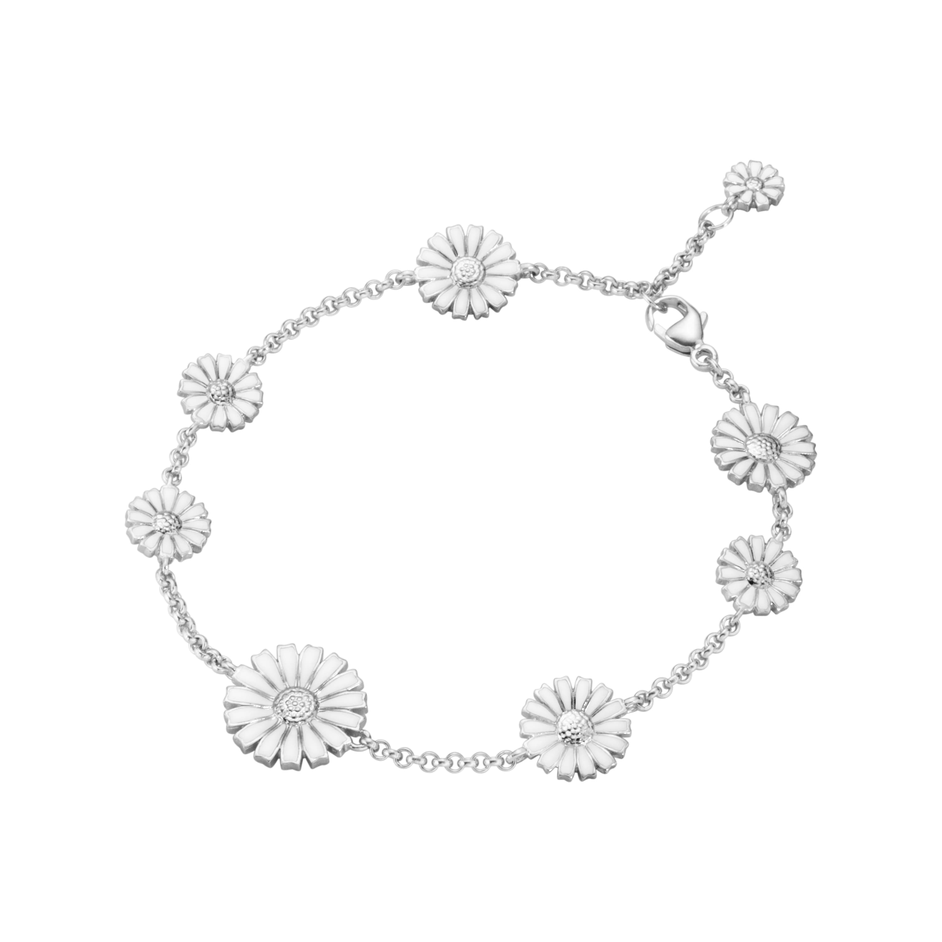 Armbånd, Daisy hvit emalje - 8 blomster