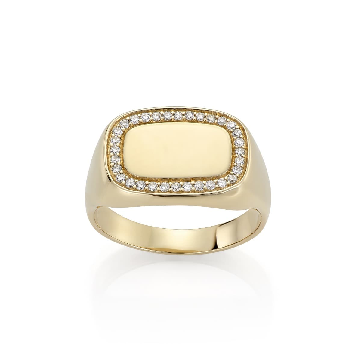 Ring, Signet rektangulær med diamanter 0,14 ct