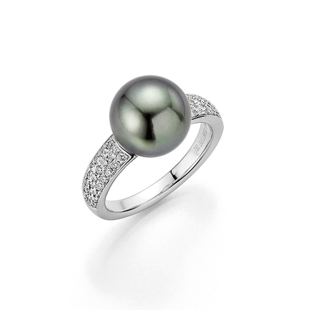 Ring, Tahitiperle 11-12 mm og diamanter 0,36 ct