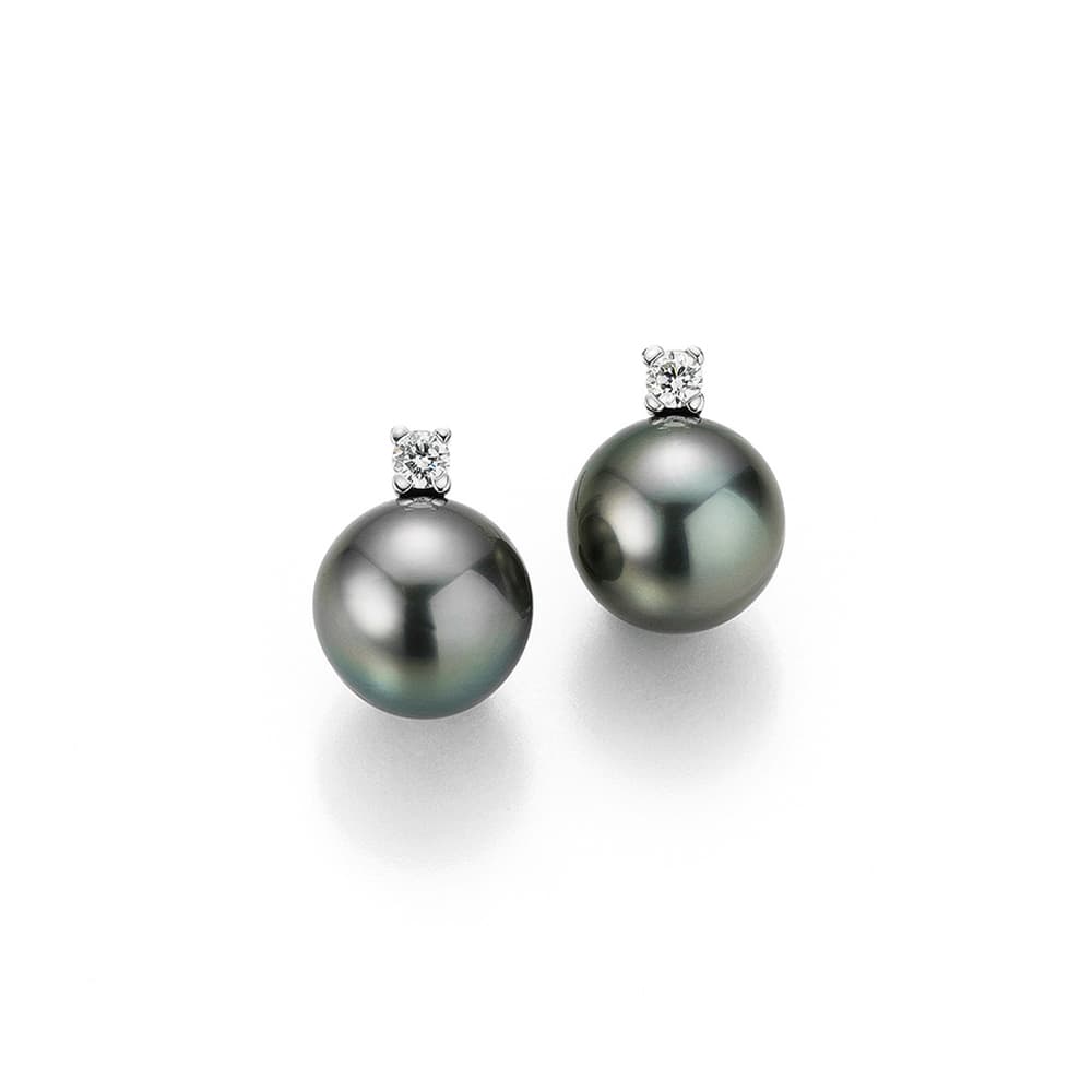 Øredobber, Tahitiperler 9-10 mm og diamanter 0,12 ct