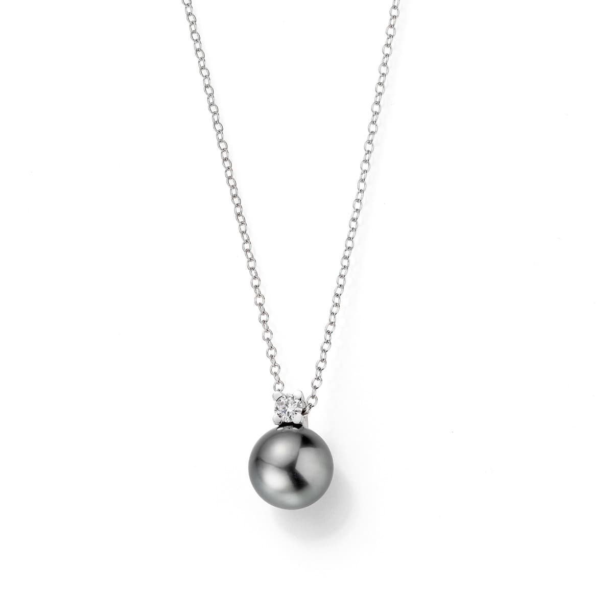 Kjede, Tahitiperle 9-10 mm og diamant 0,12 ct