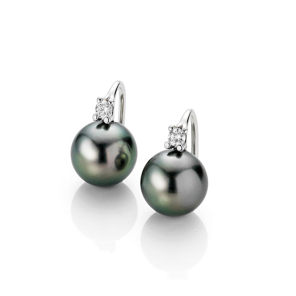 Øredobber, Tahitiperler 9-10 mm og diamanter 0,12 ct