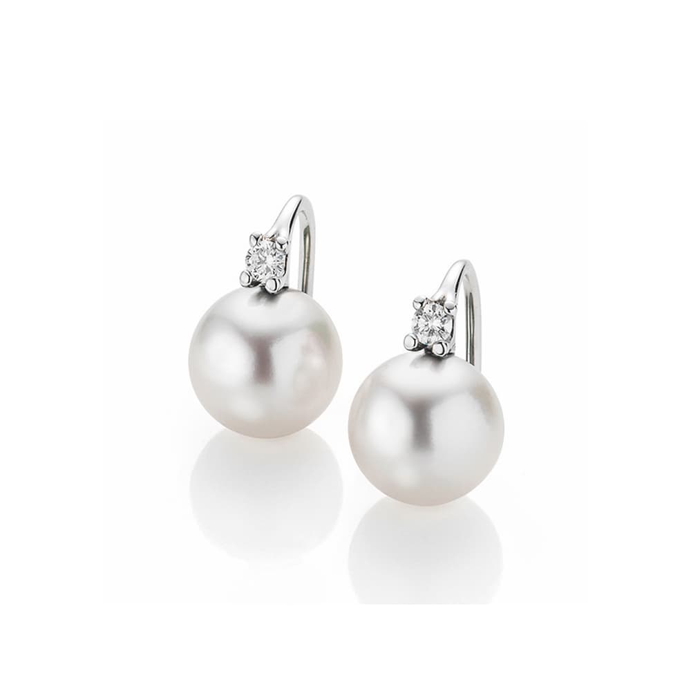 Øredobber, Sydhavsperler 9-10 mm og diamanter 0,12 ct
