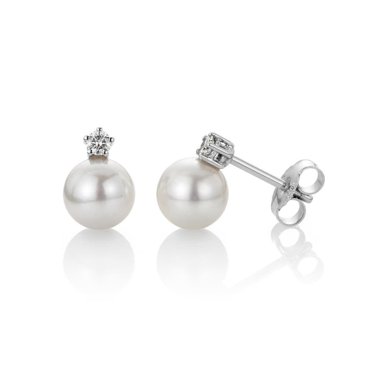 Ørepynt, Akoyaperler 7-7,5 mm og diamanter 0,08 ct