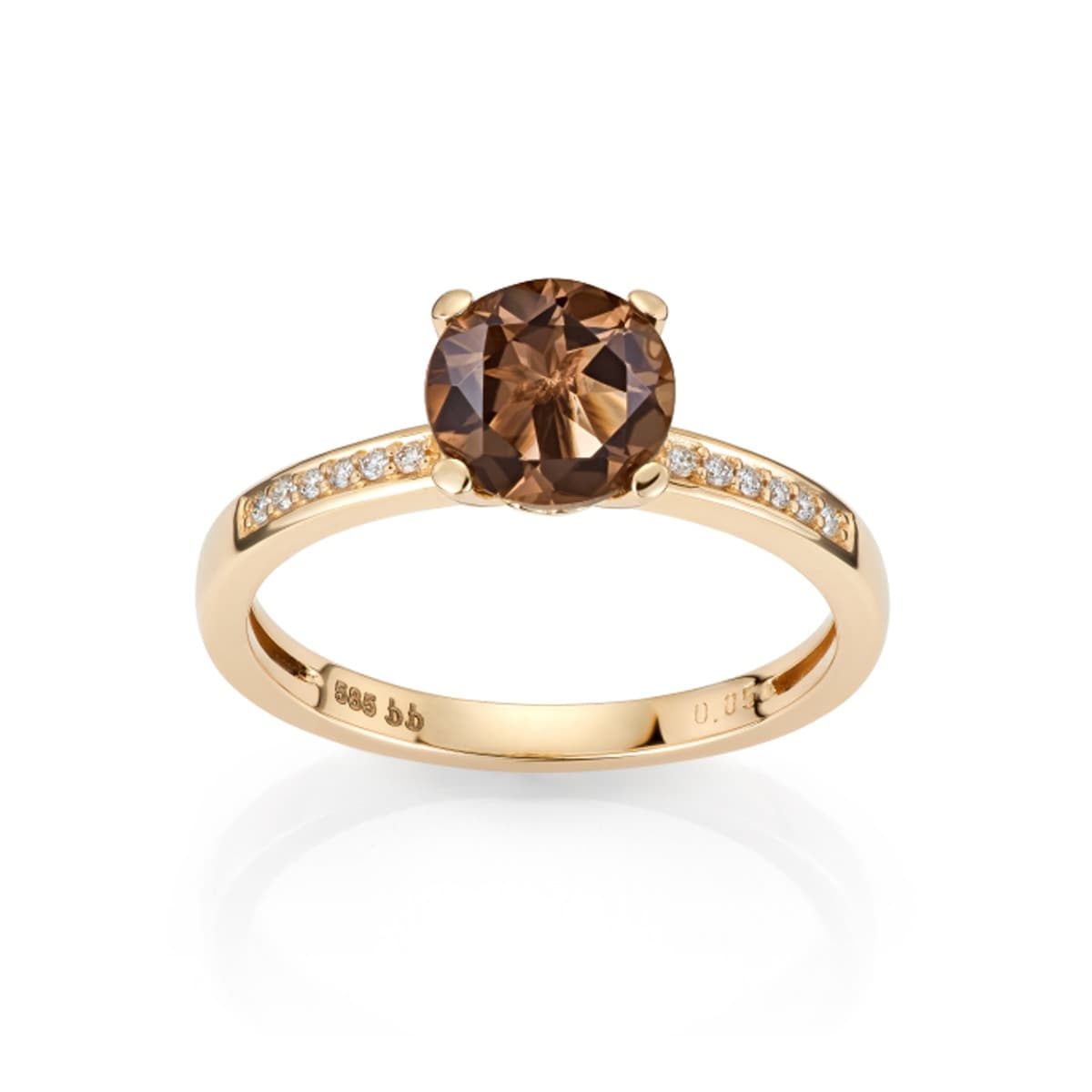 Ring, Røkkvarts og diamanter 0,05 ct