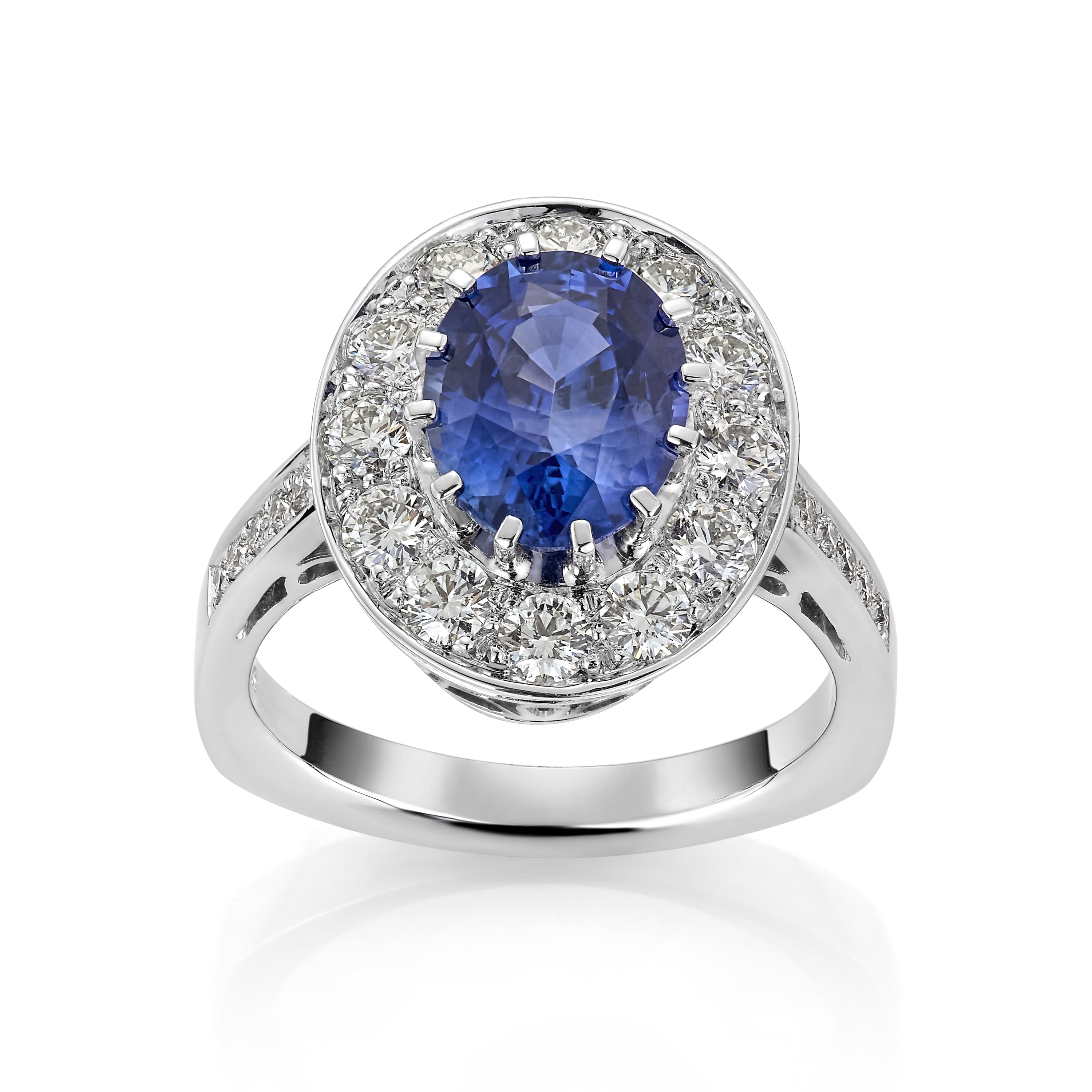 Ring, Safir 3,10 ct og diamanter 0,94 ct