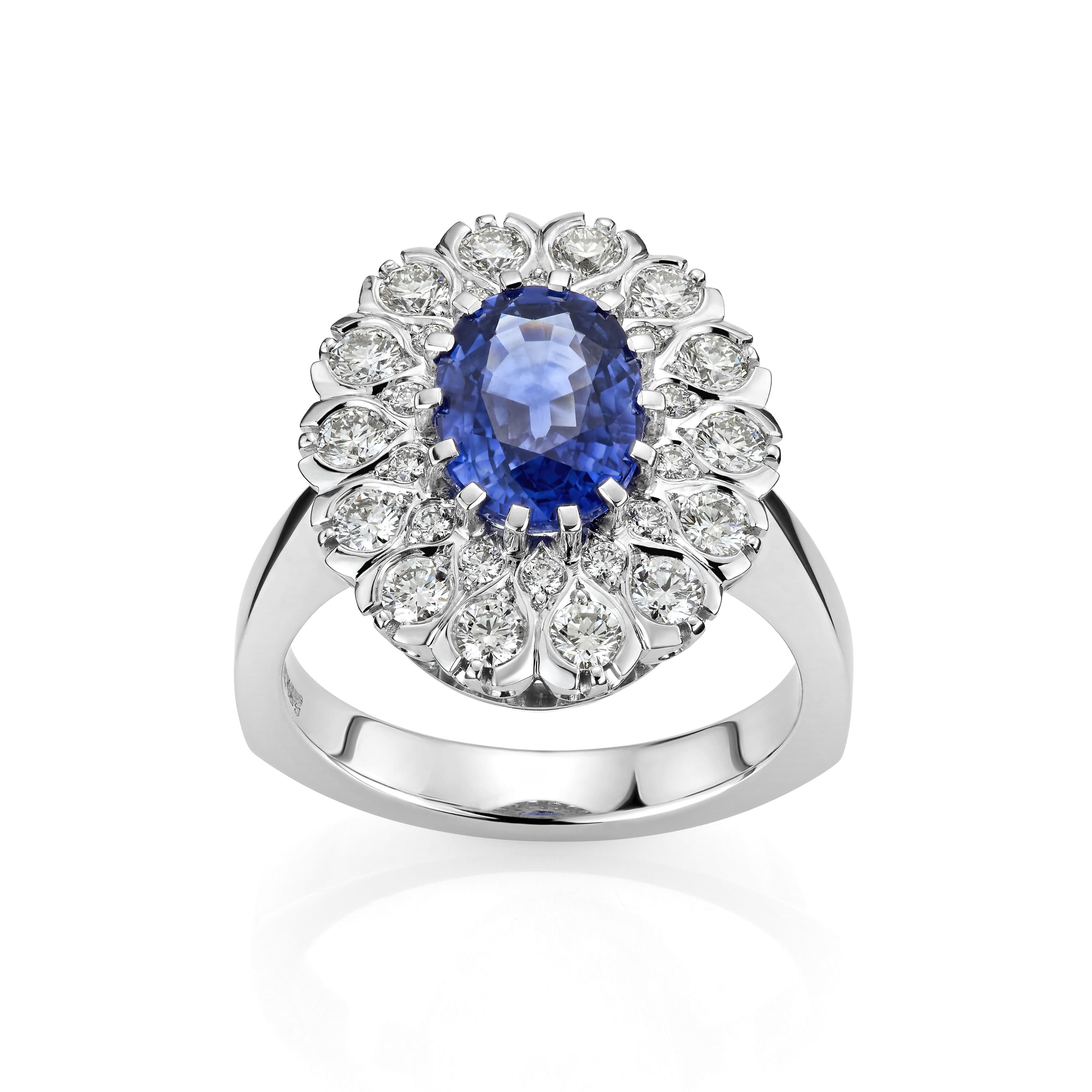 Ring, Ceylon Safir 2,82 ct og diamanter 0,84 ct