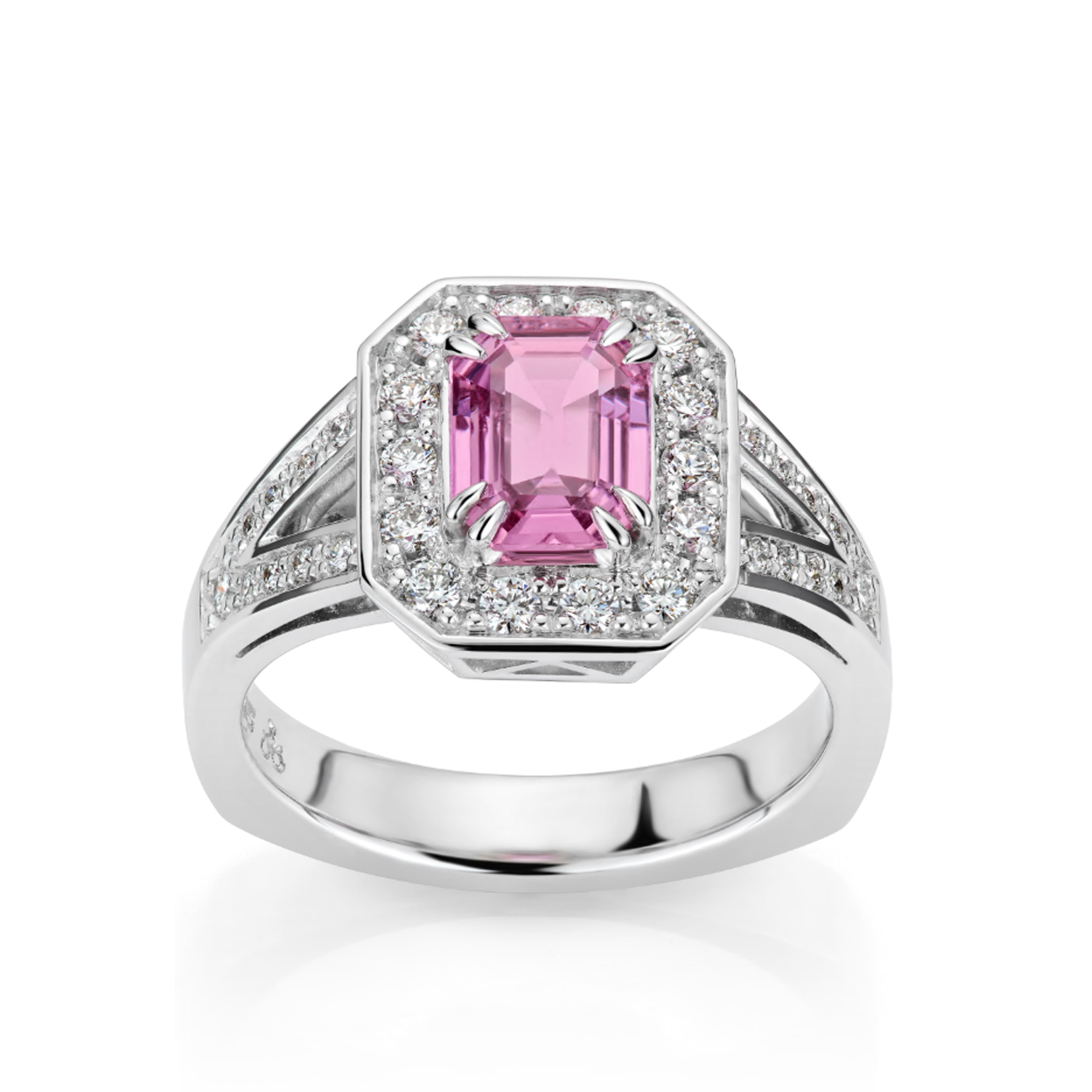 Ring, Rosa Safir 1,29 ct og diamanter 0,40 ct