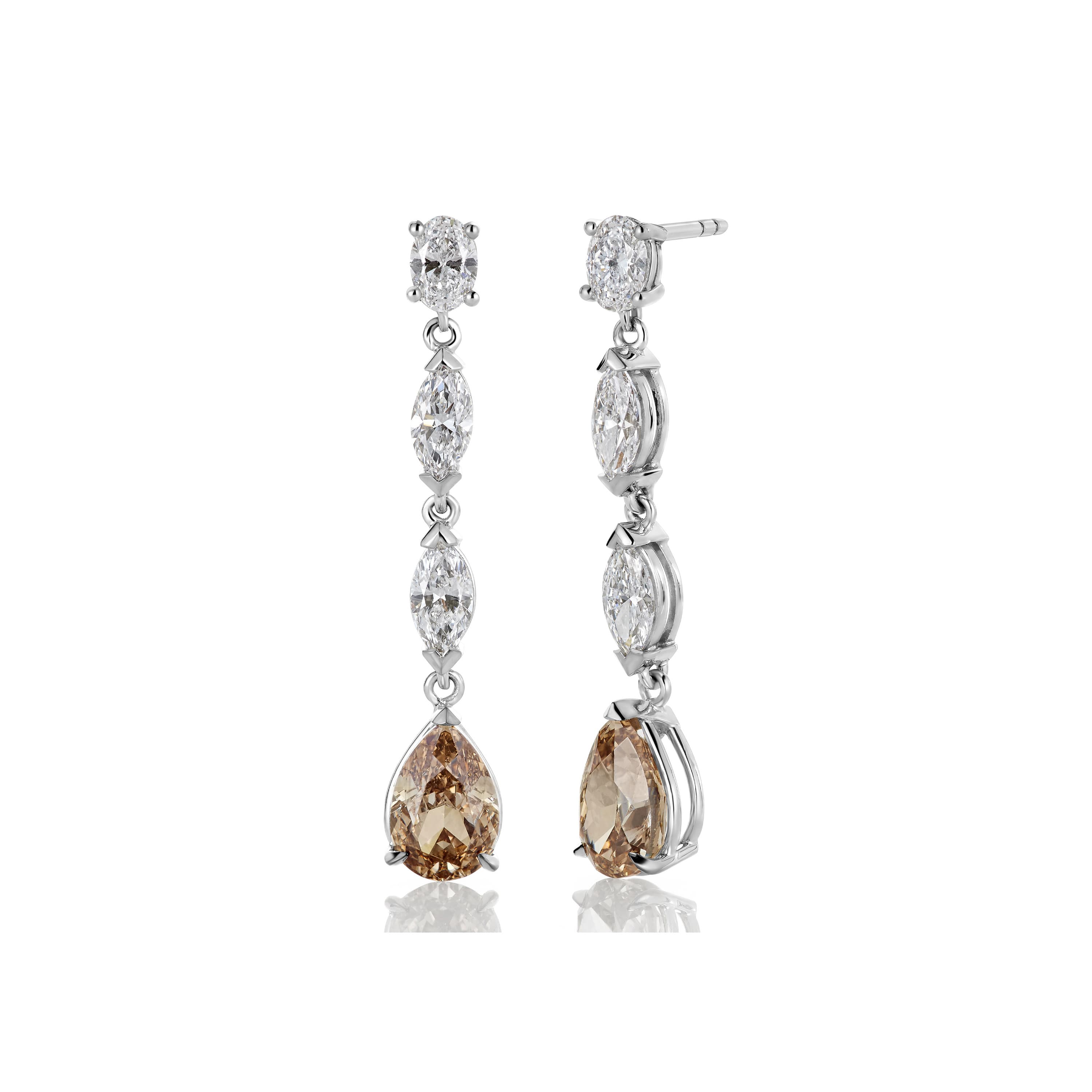 Øredobber, Natural Fancy Orange Brown diamanter og diamanter 1,50 ct