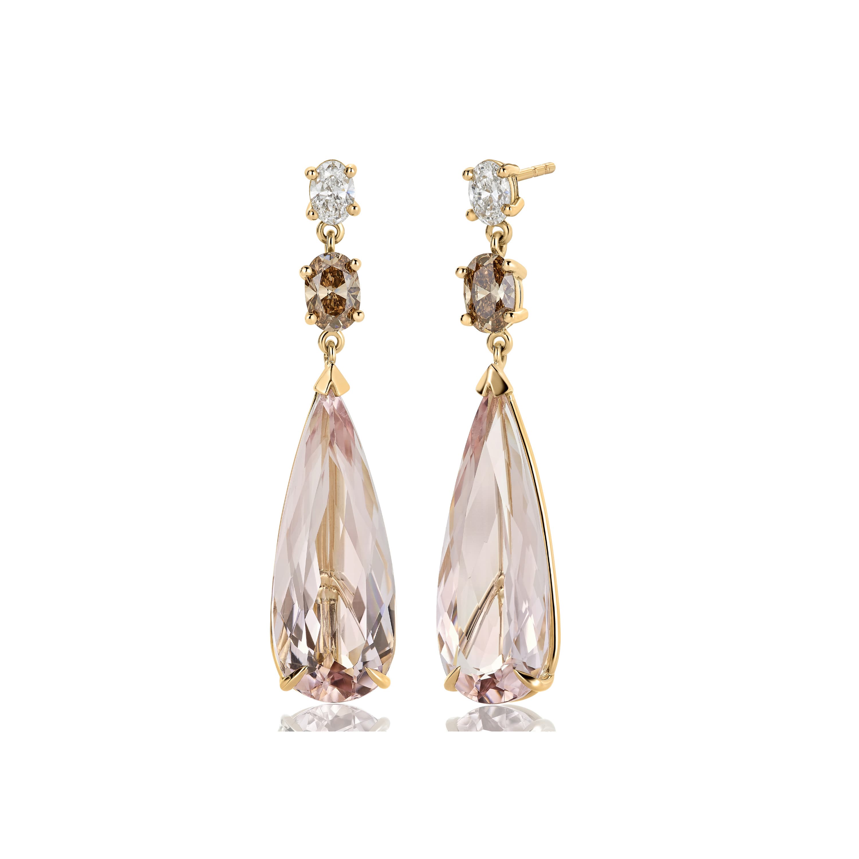 Øredobber, Morganitt, Natural Fancy Brown diamanter og diamanter 0,50 ct
