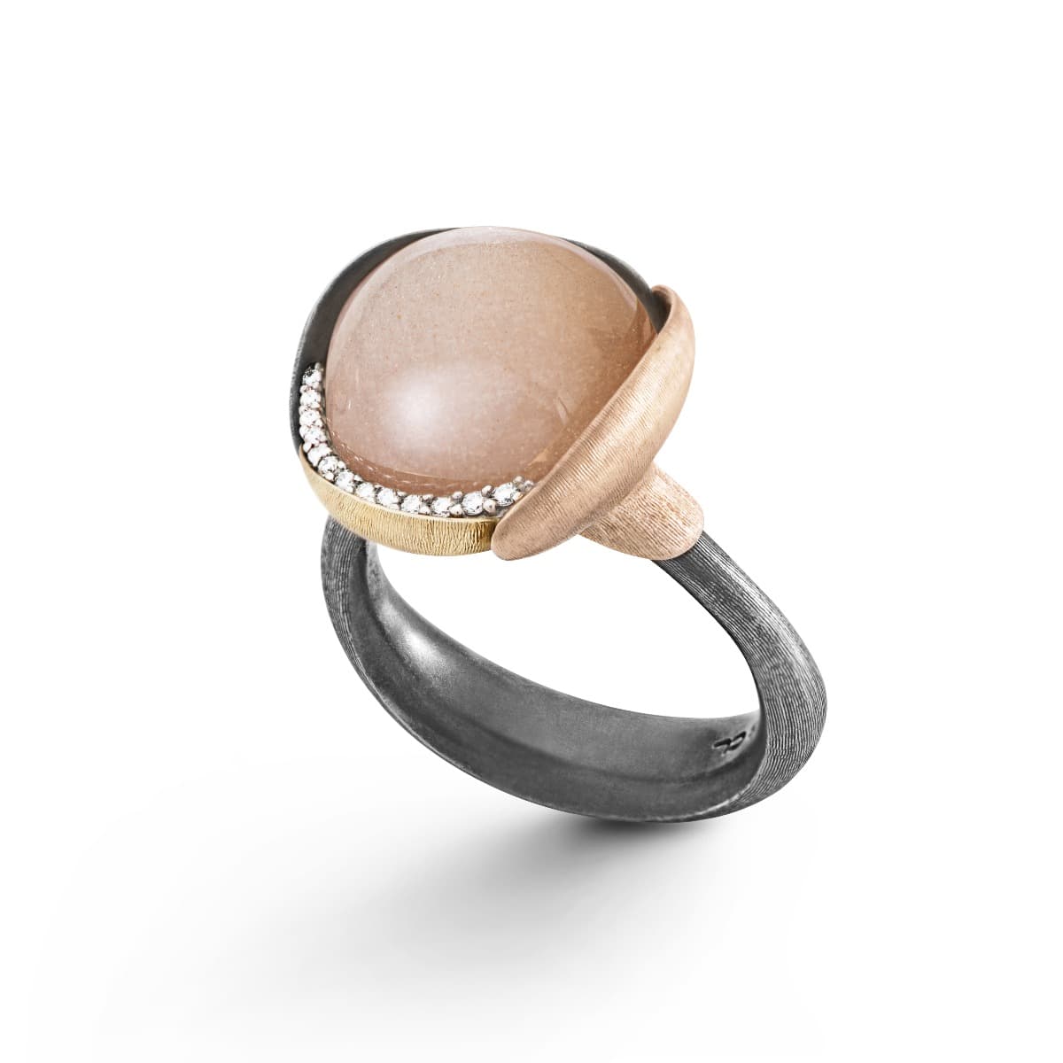 Ring, Lotus Str. 3 Blush Månesten oksidert sølv