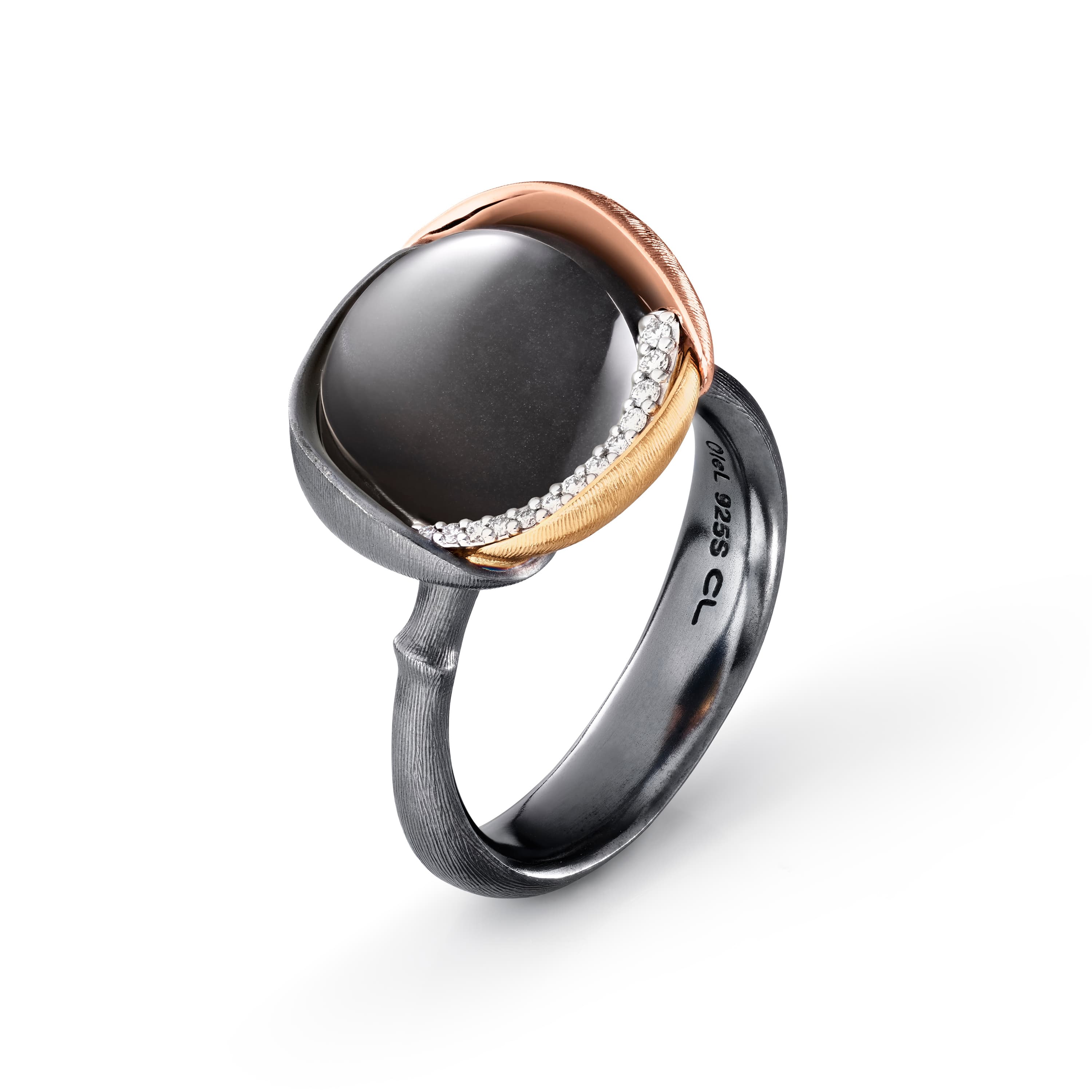 Ring, Lotus Str. 3 oksidert sølv