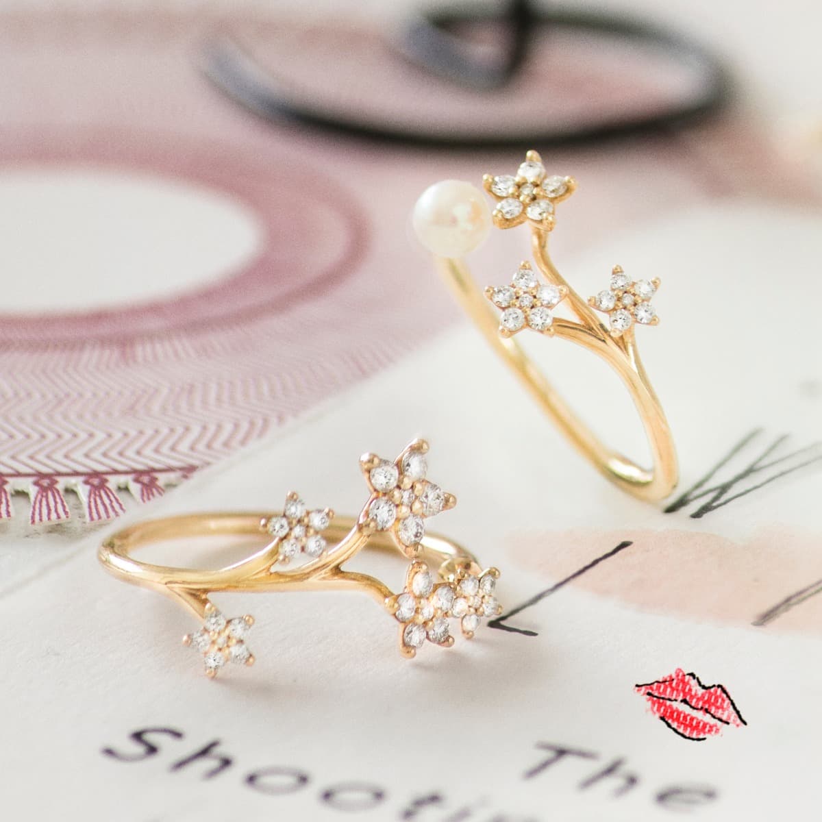 Ring, Shooting Stars - 3 stjerner og perle