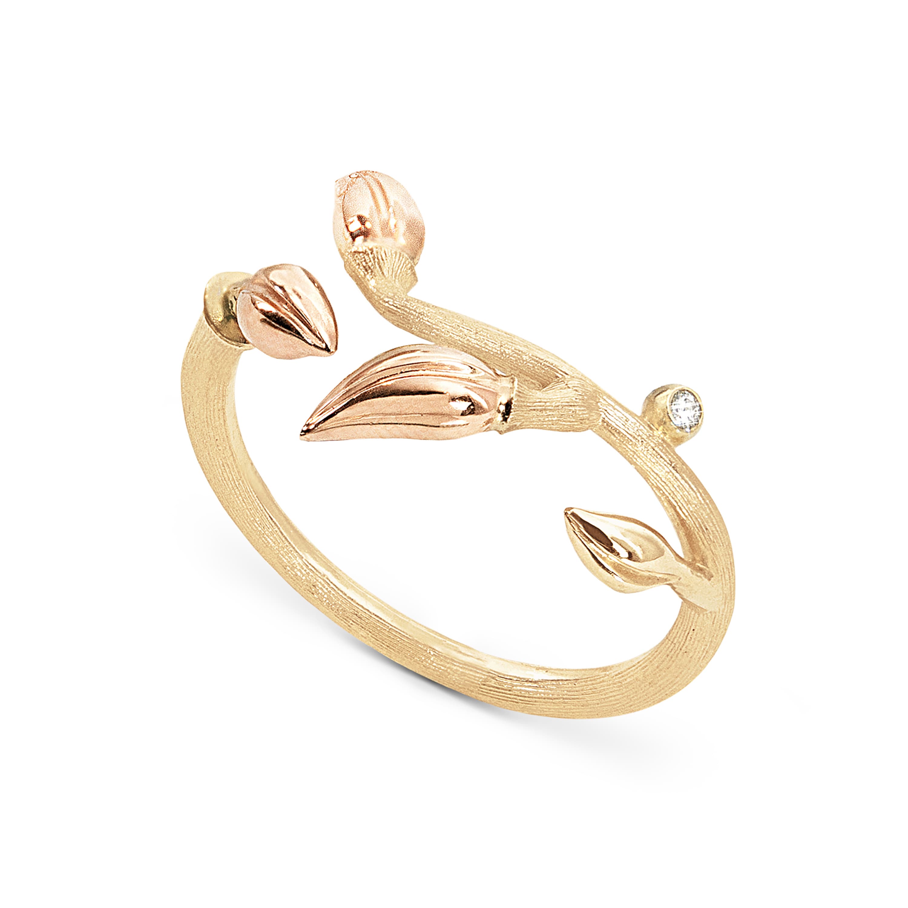 Ring, Blooming med tre blader i roségull