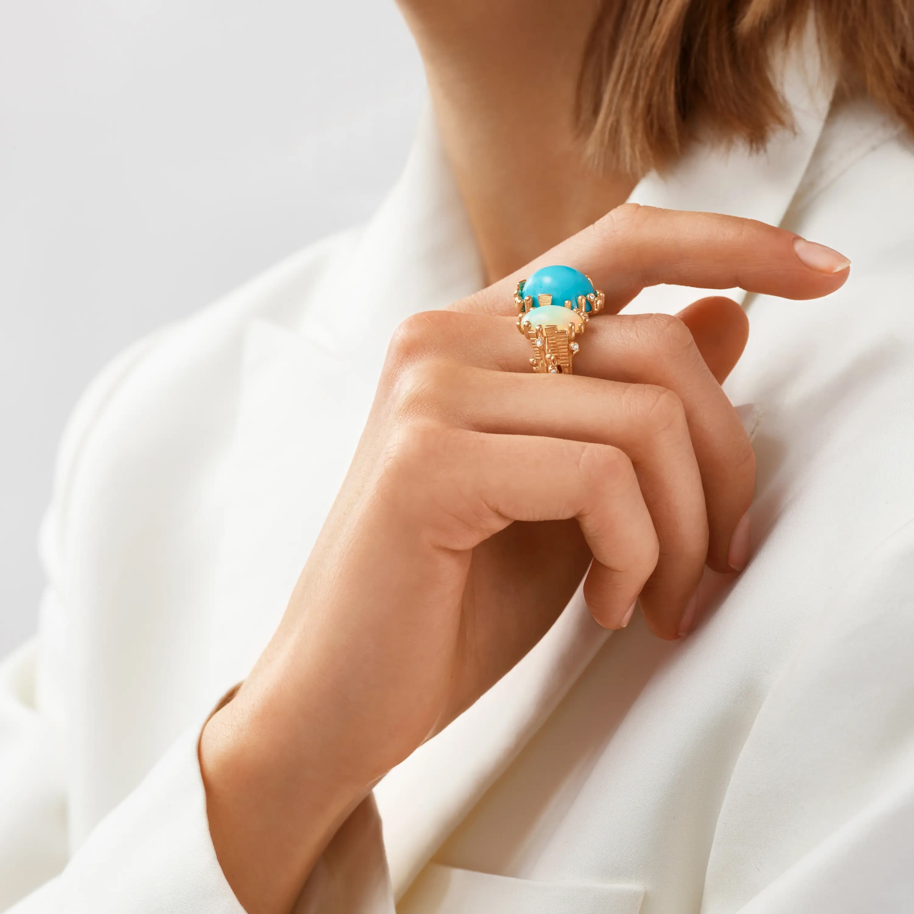 Ring, BoHo Double Opal og fargesten