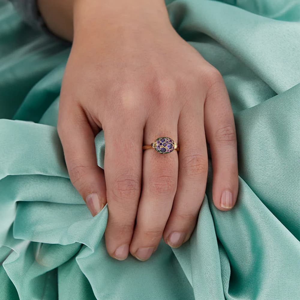 Ring, Dancing In The Rain Reverse - Ametyst, Safir og Tsavoritt