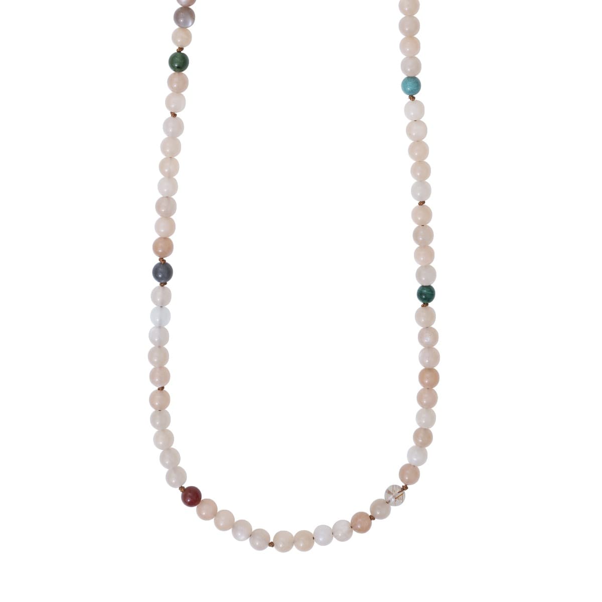 Kjede, Bead Collier - Blush Månesten, Serpentin, Akvamarin, Turkis, Malakitt
