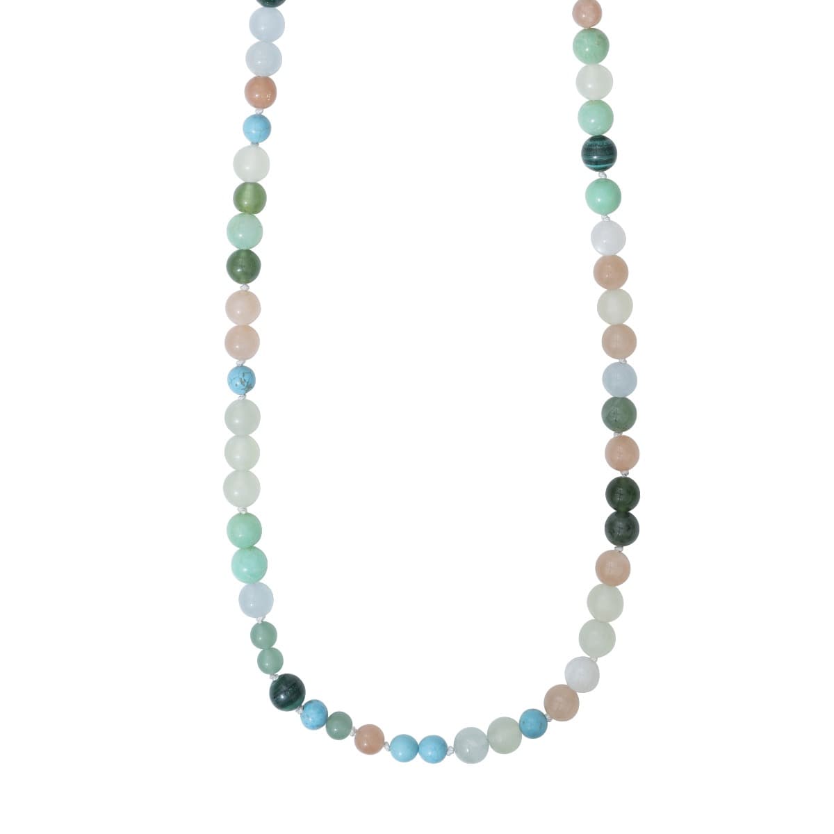 Kjede, Bead Collier - Turkis, Rutilkvarts, Serpentin, Malakitt, Akvamarin