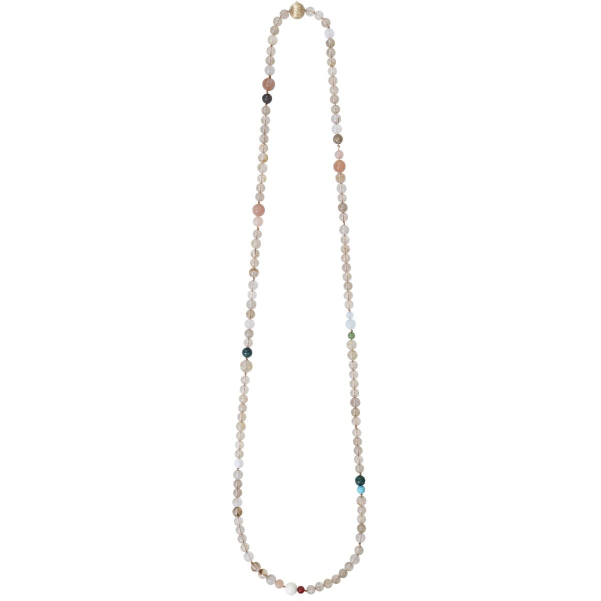 Kjede, Bead Collier - Rutilkvarts, Serpentin, Turkis, Malakitt, Akvamarin