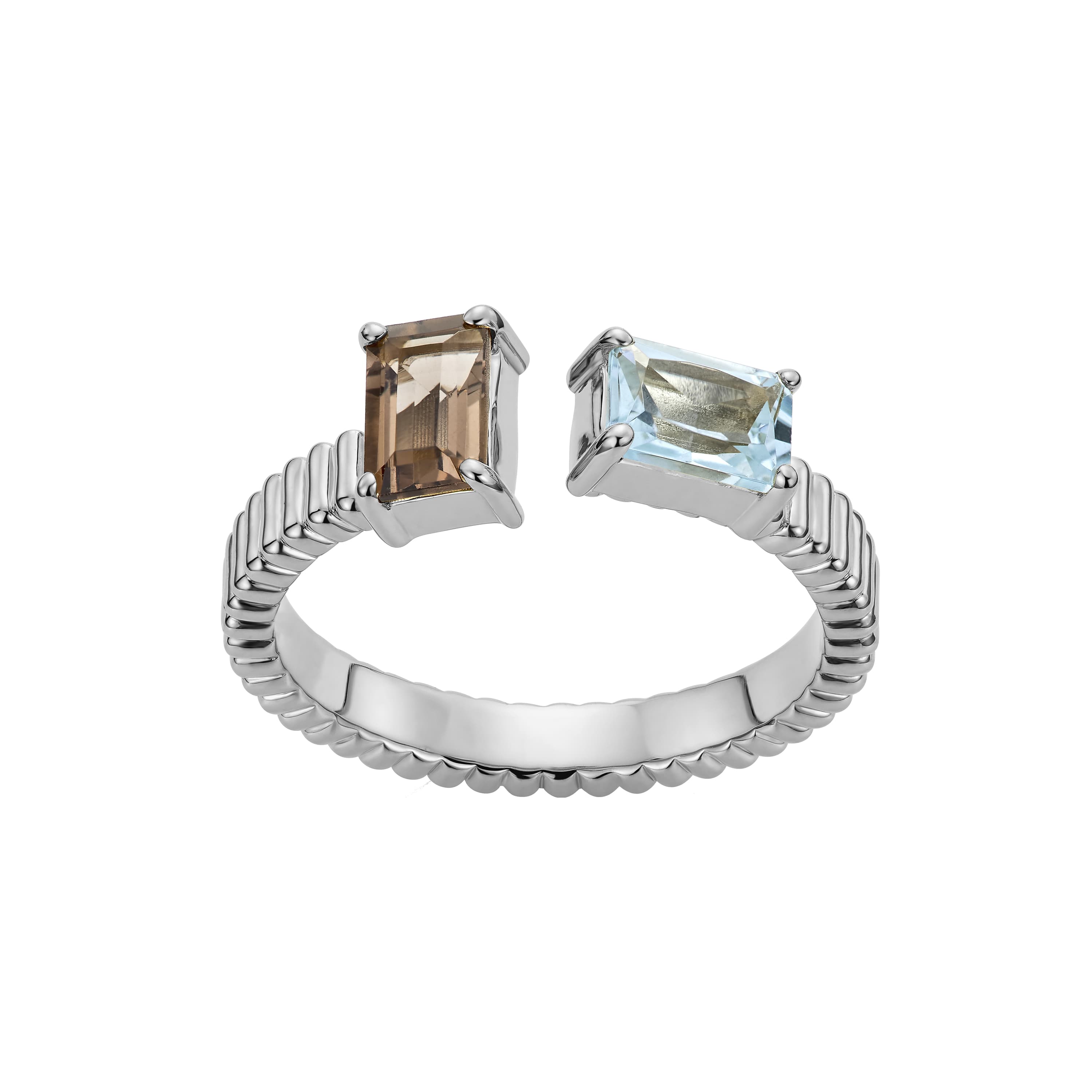 Ring, D-A Deco Røkkvarts og Sky Blue topas sølv