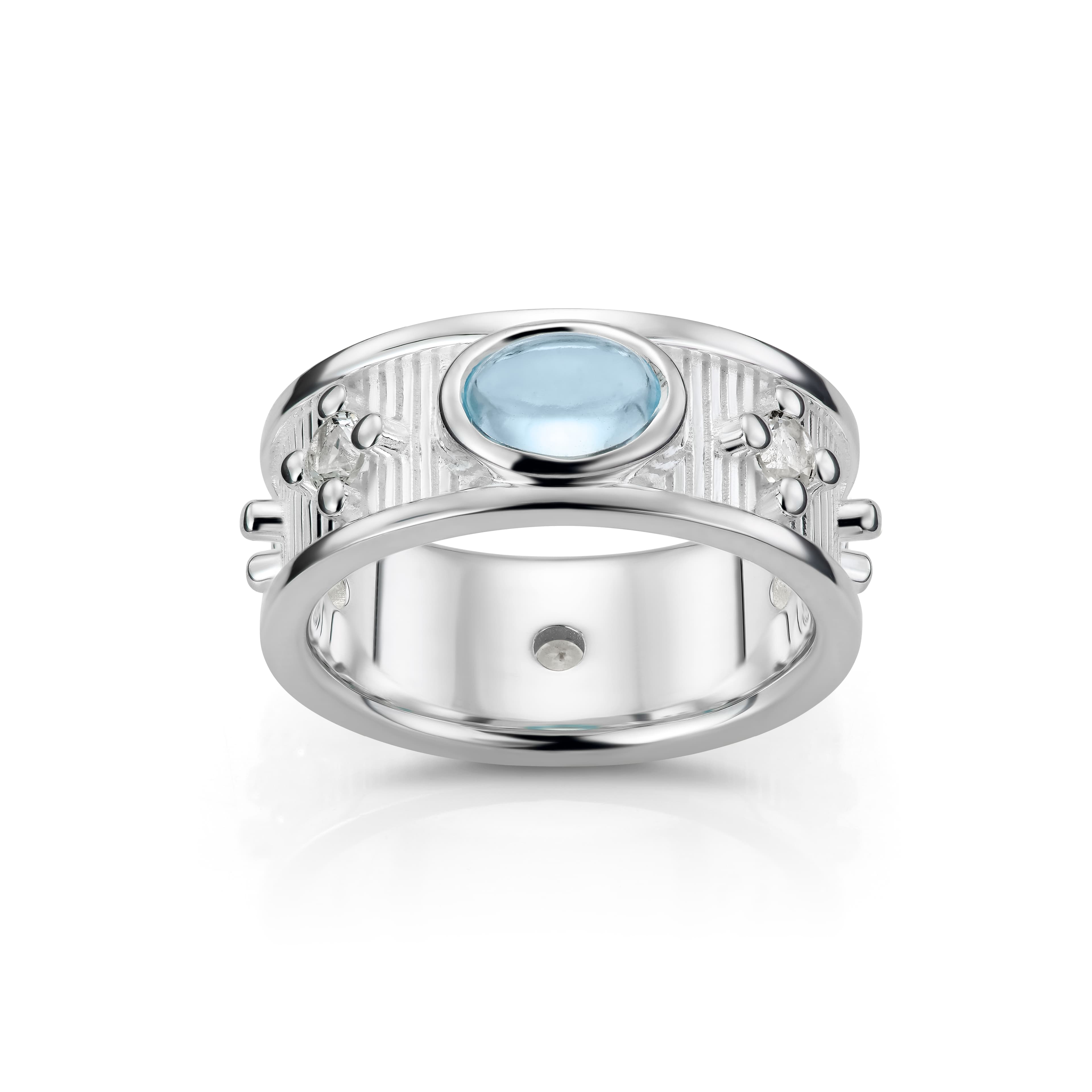 Ring, Deco sølv med Sky Blue Topas og Topas hvit