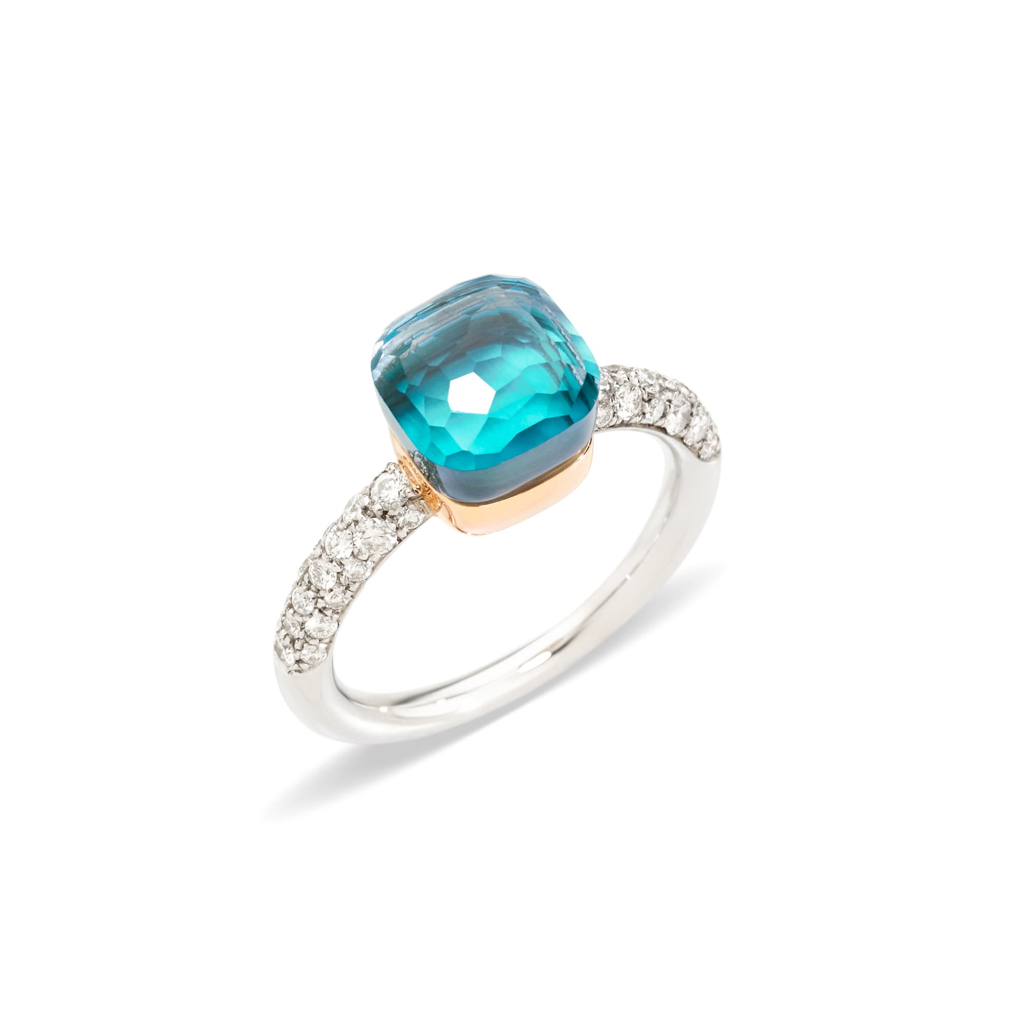 Ring, Nudo Petit Sky blå Topas og diamanter 0,40 ct