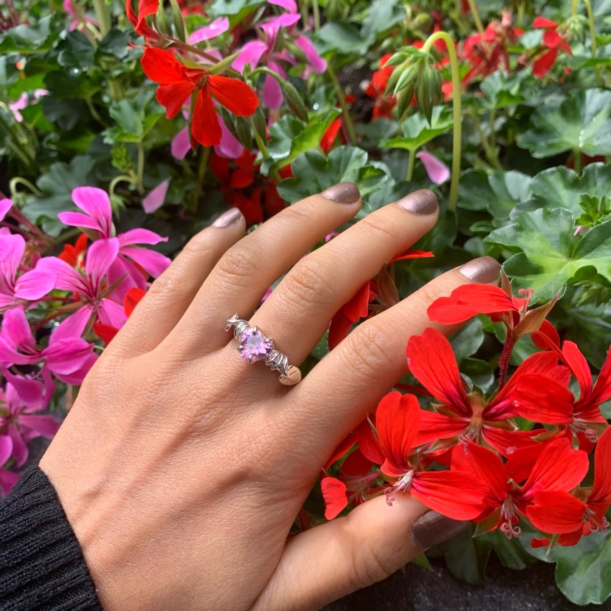 Ring, Bladring Zirconia rosa